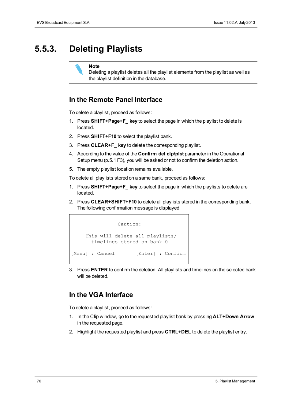 Deleting playlists | EVS XTnano Version 11.02 - July 2013 Operation Manual User Manual | Page 78 / 102