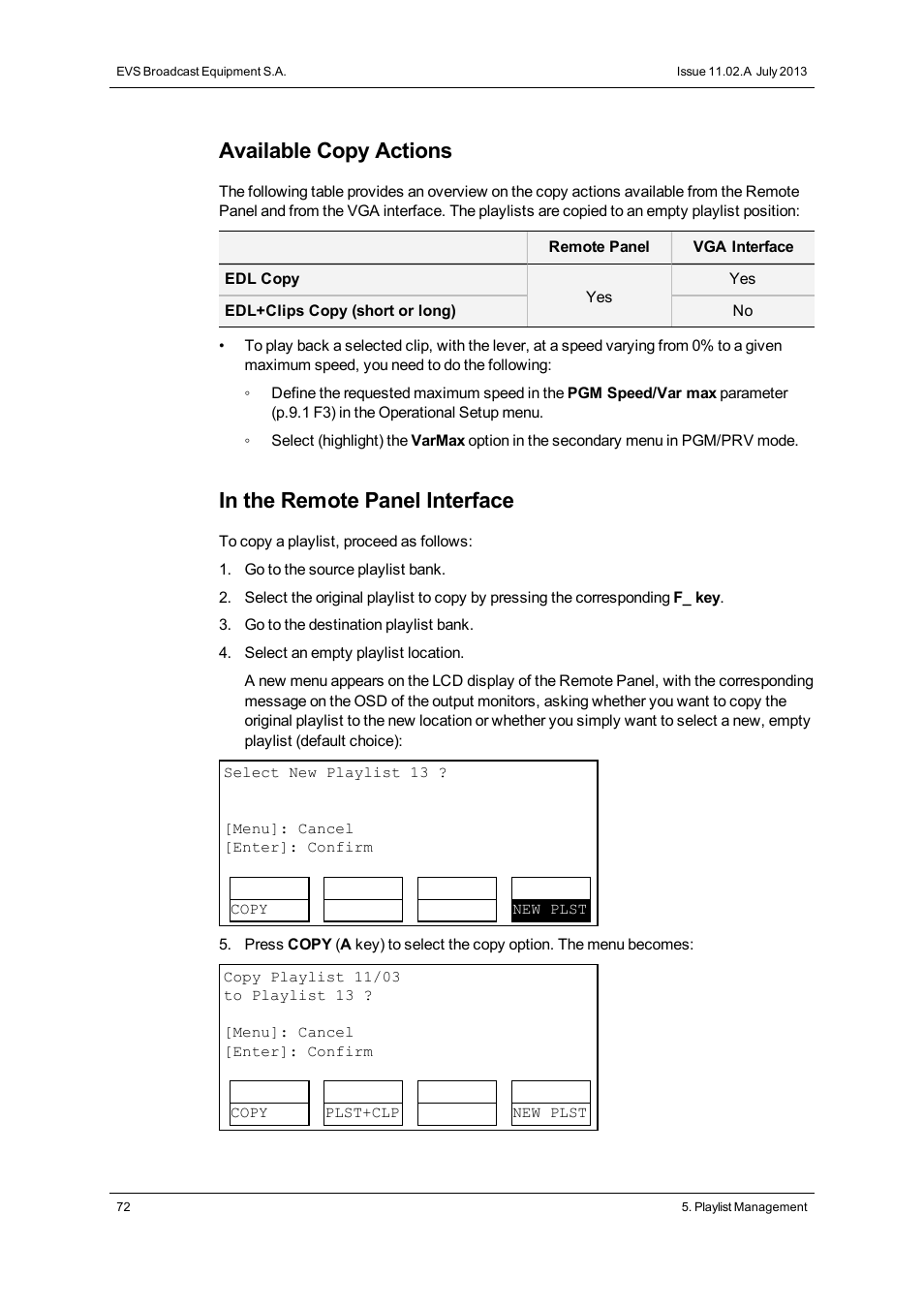 Available copy actions | EVS XTnano Version 11.02 - July 2013 Operation Manual User Manual | Page 80 / 102