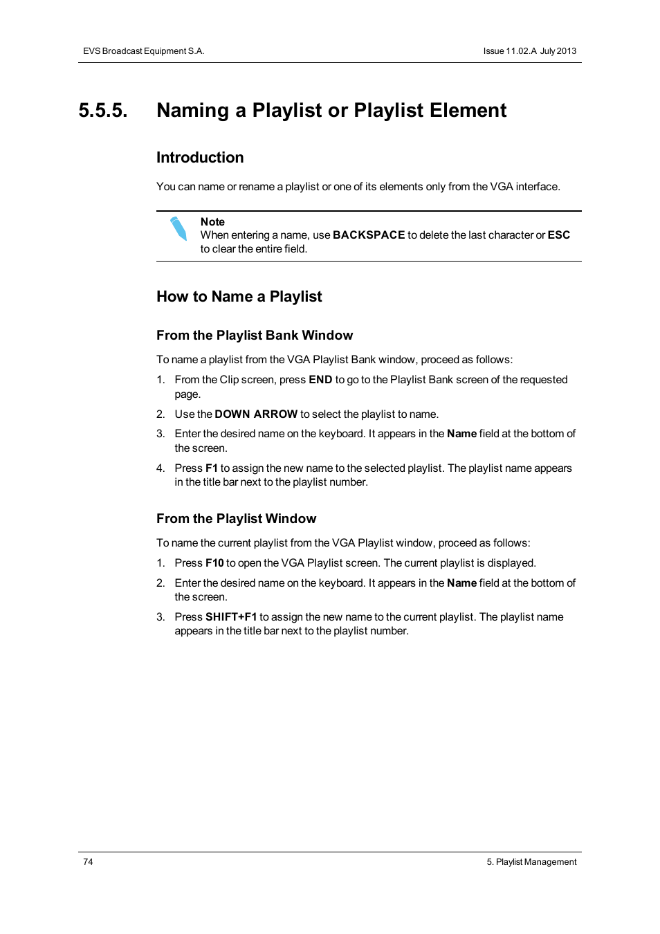 Naming a playlist or playlist element, Introduction, How to name a playlist | EVS XTnano Version 11.02 - July 2013 Operation Manual User Manual | Page 82 / 102