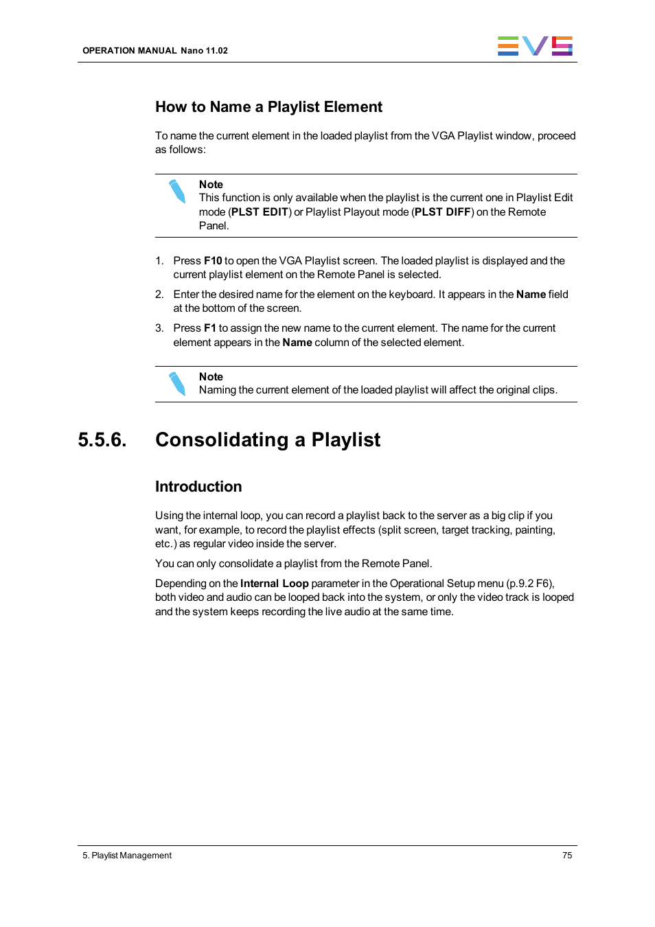 Consolidating a playlist, How to name a playlist element, Introduction | EVS XTnano Version 11.02 - July 2013 Operation Manual User Manual | Page 83 / 102