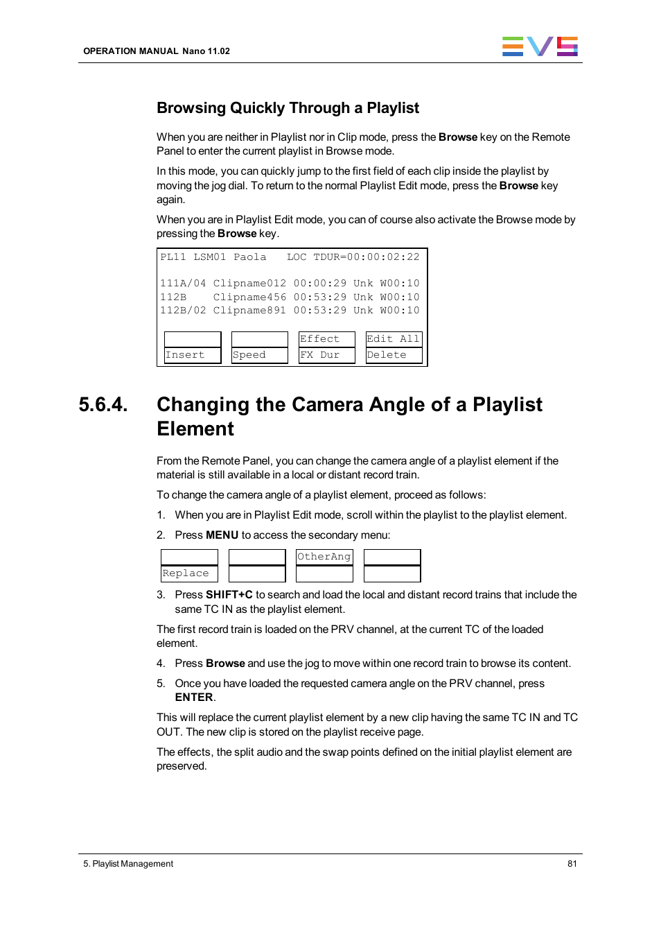 Changing the camera angle of a playlist element, Browsing quickly through a playlist | EVS XTnano Version 11.02 - July 2013 Operation Manual User Manual | Page 89 / 102