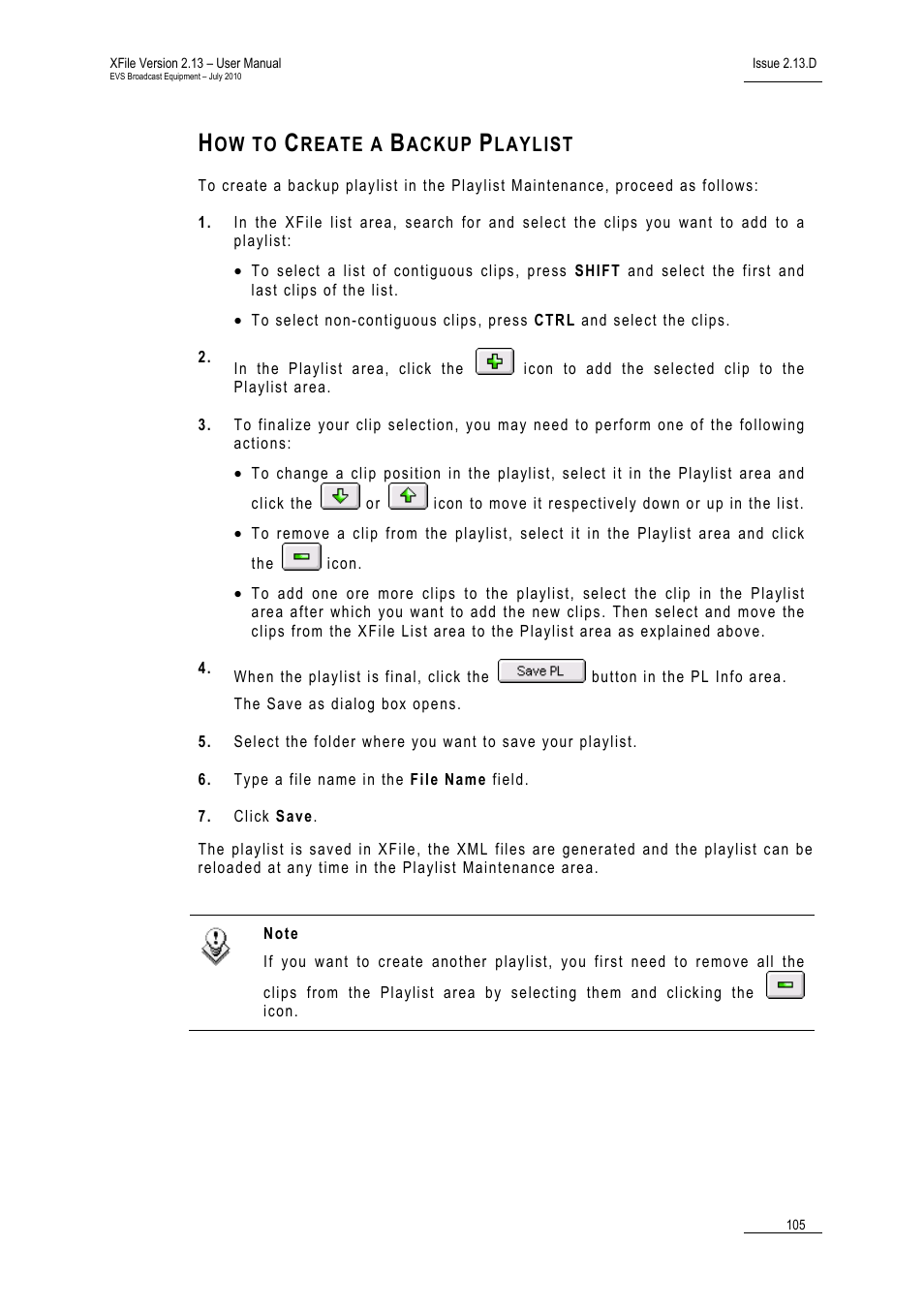 How to create a backup playlist | EVS Xfile Version 2.13 - July 2010 User Manual User Manual | Page 114 / 192