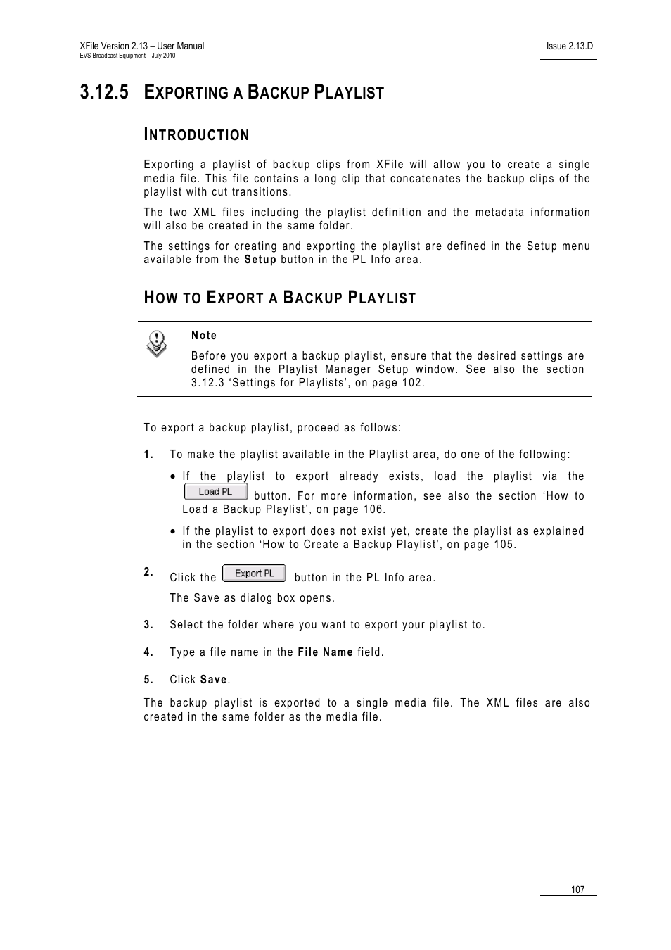 5 exporting a backup playlist, Introduction, How to export a backup playlist | Exporting a backup playlist, Xporting a, Ackup, Laylist | EVS Xfile Version 2.13 - July 2010 User Manual User Manual | Page 116 / 192