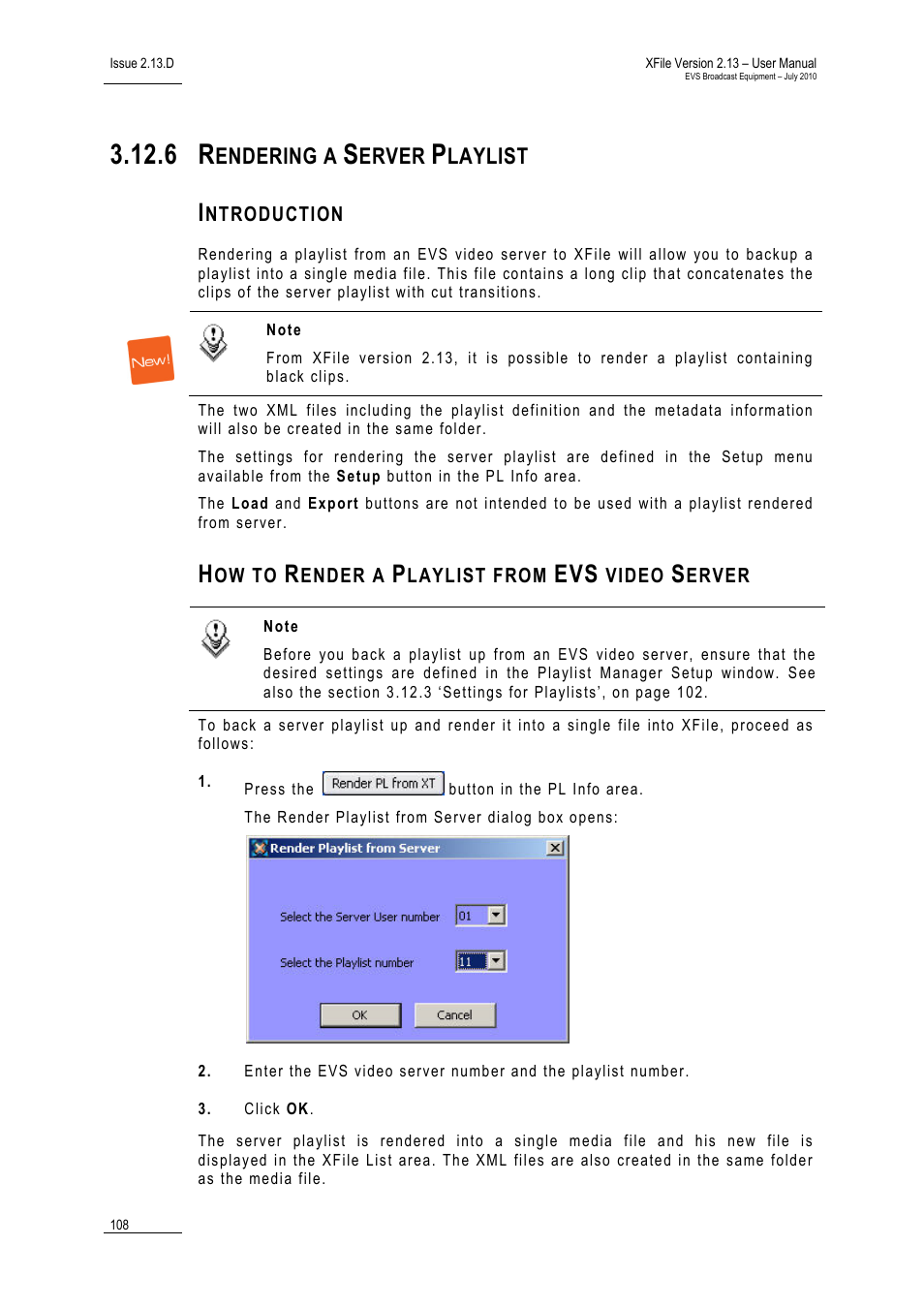 6 rendering a server playlist, Introduction, How to render a playlist from evs video server | Rendering a server playlist, Endering a, Erver, Laylist | EVS Xfile Version 2.13 - July 2010 User Manual User Manual | Page 117 / 192