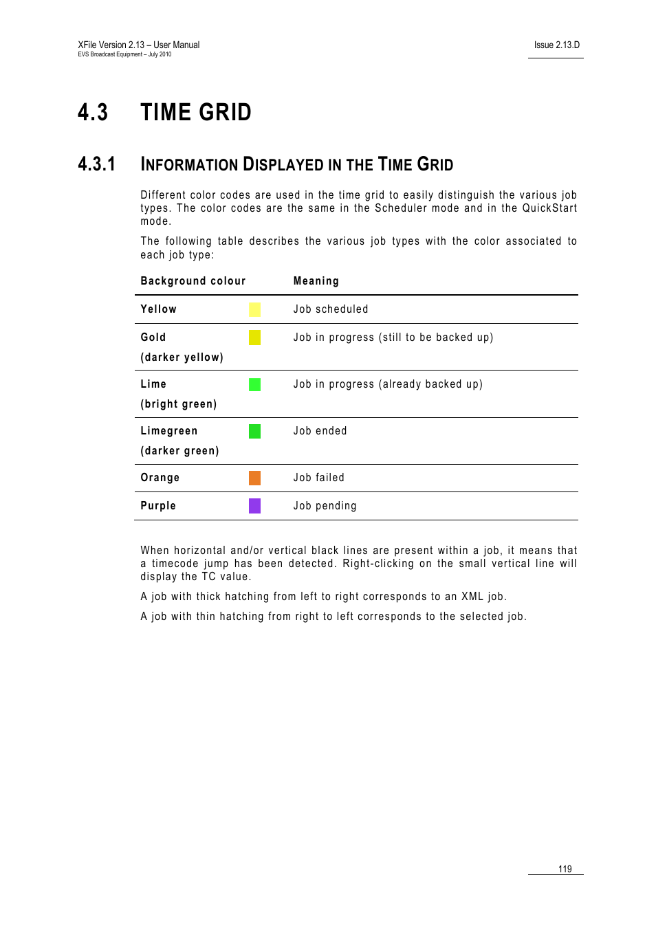 3 time grid, 1 information displayed in the time grid, Time grid | Information displayed in the time grid, Nformation, Isplayed in the | EVS Xfile Version 2.13 - July 2010 User Manual User Manual | Page 128 / 192