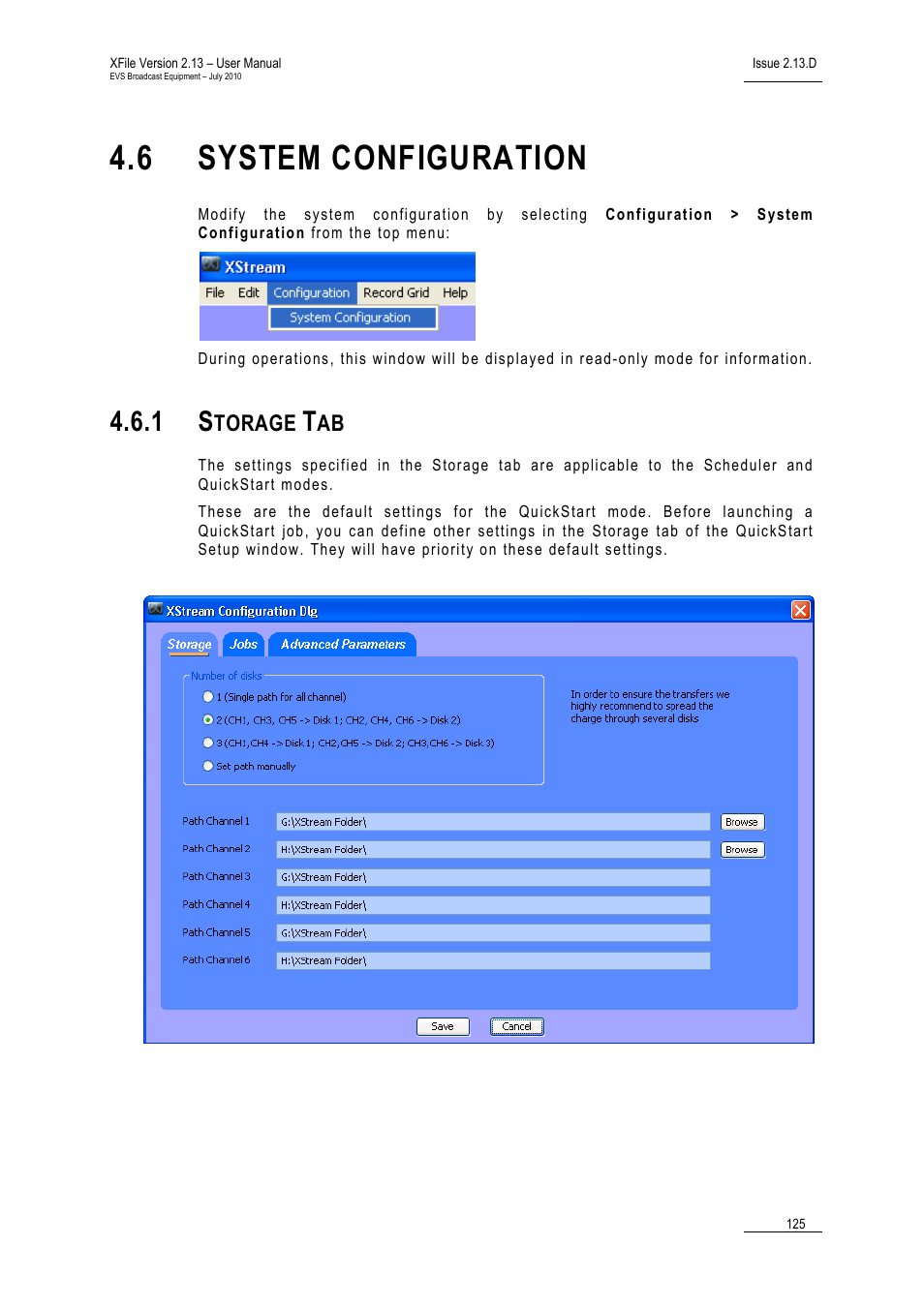 6 system configuration, 1 storage tab, System configuration | Storage tab, Torage | EVS Xfile Version 2.13 - July 2010 User Manual User Manual | Page 134 / 192