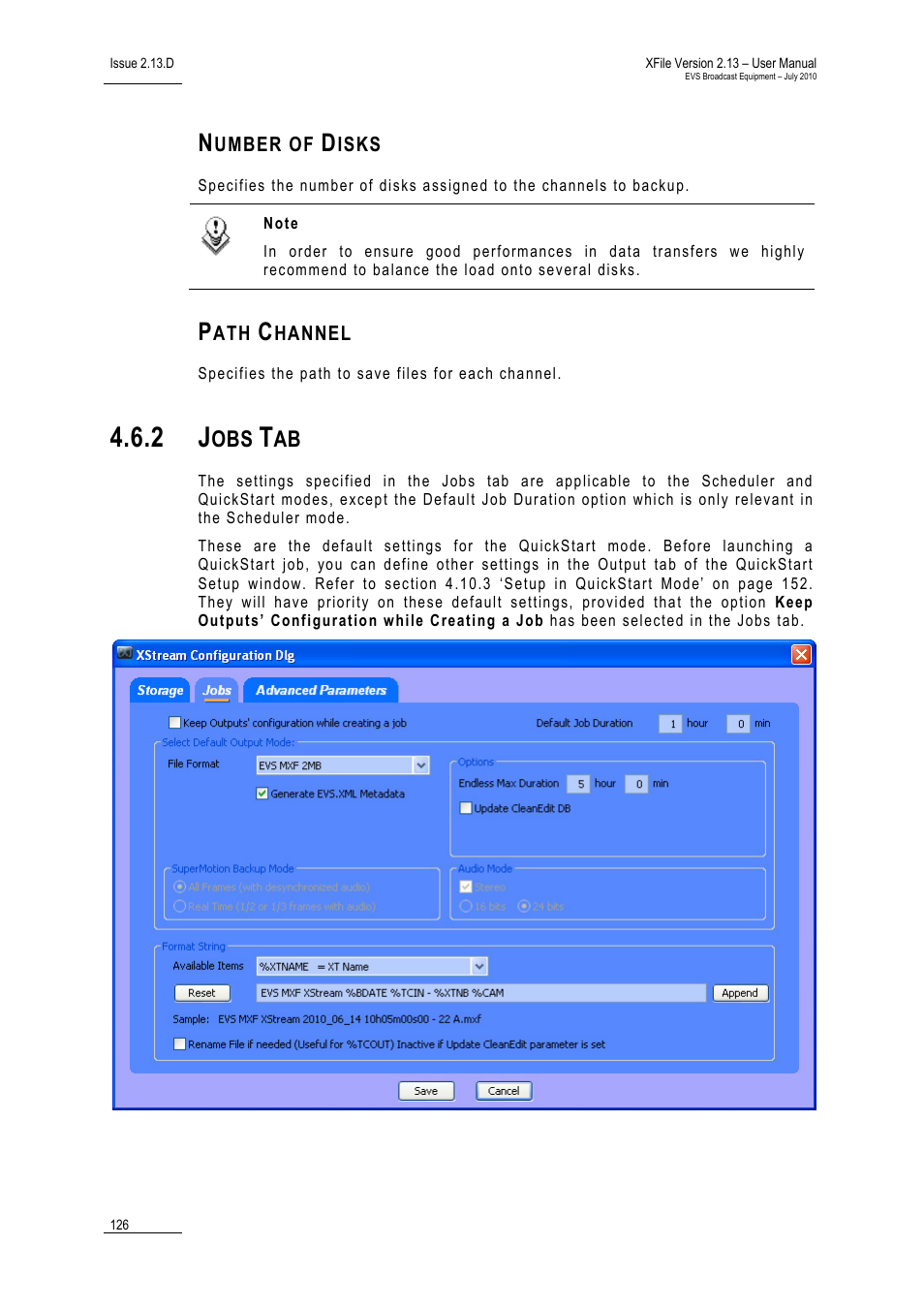 Number of disks, Path channel, 2 jobs tab | Jobs tab | EVS Xfile Version 2.13 - July 2010 User Manual User Manual | Page 135 / 192