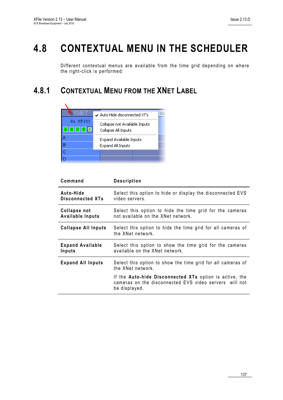 8 contextual menu in the scheduler, 1 contextual menu from the xnet label, Contextual menu in the scheduler | Contextual menu from the xnet label, Ontextual, Enu from the, Abel | EVS Xfile Version 2.13 - July 2010 User Manual User Manual | Page 146 / 192