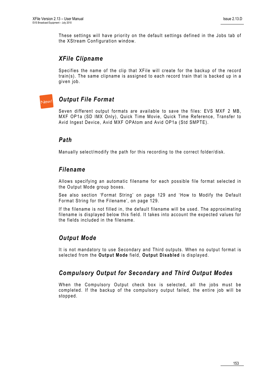 Xfile clipname, Output file format, Path | Filename, Output mode | EVS Xfile Version 2.13 - July 2010 User Manual User Manual | Page 162 / 192