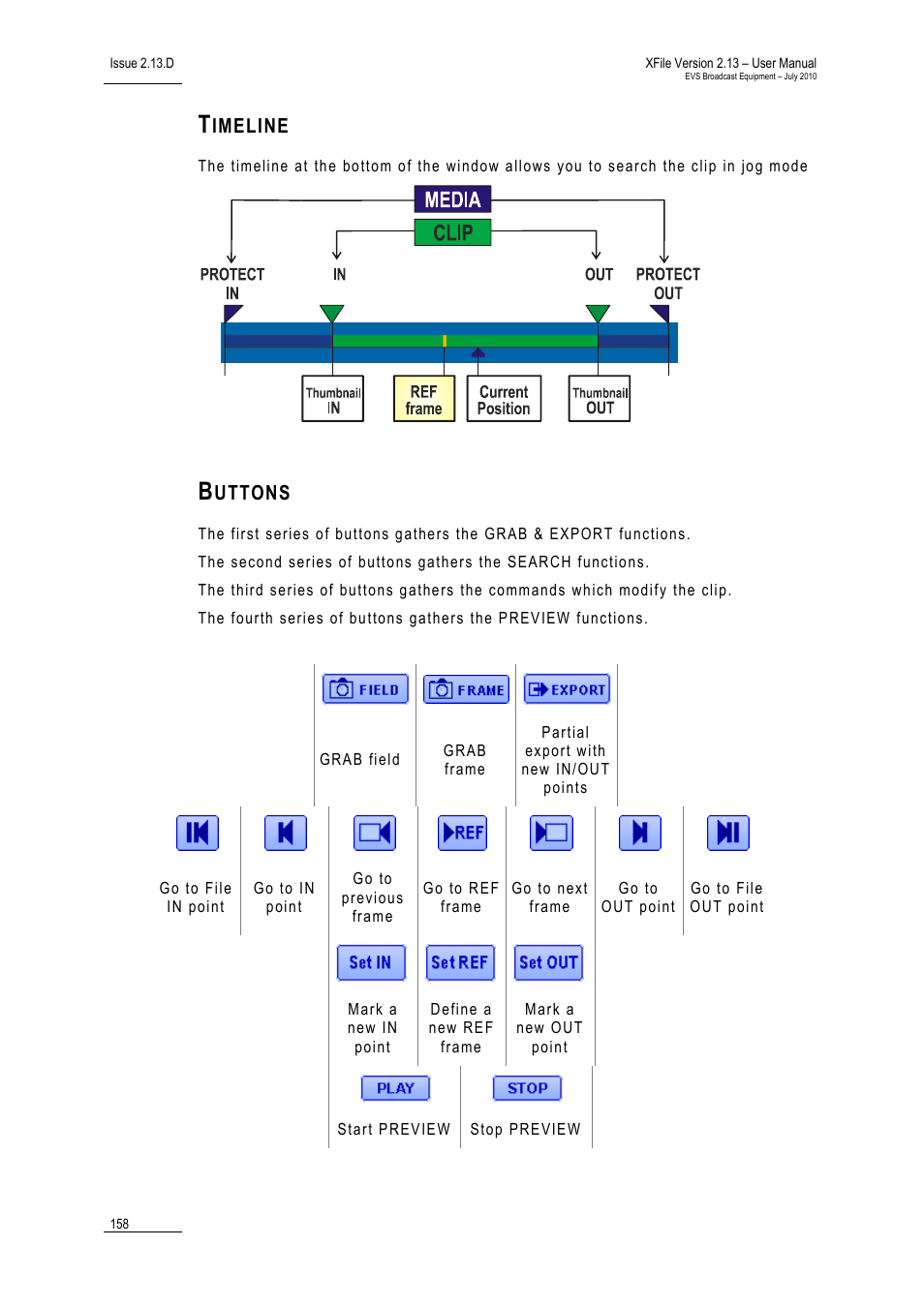 Timeline, Buttons, Imeline | Uttons | EVS Xfile Version 2.13 - July 2010 User Manual User Manual | Page 167 / 192