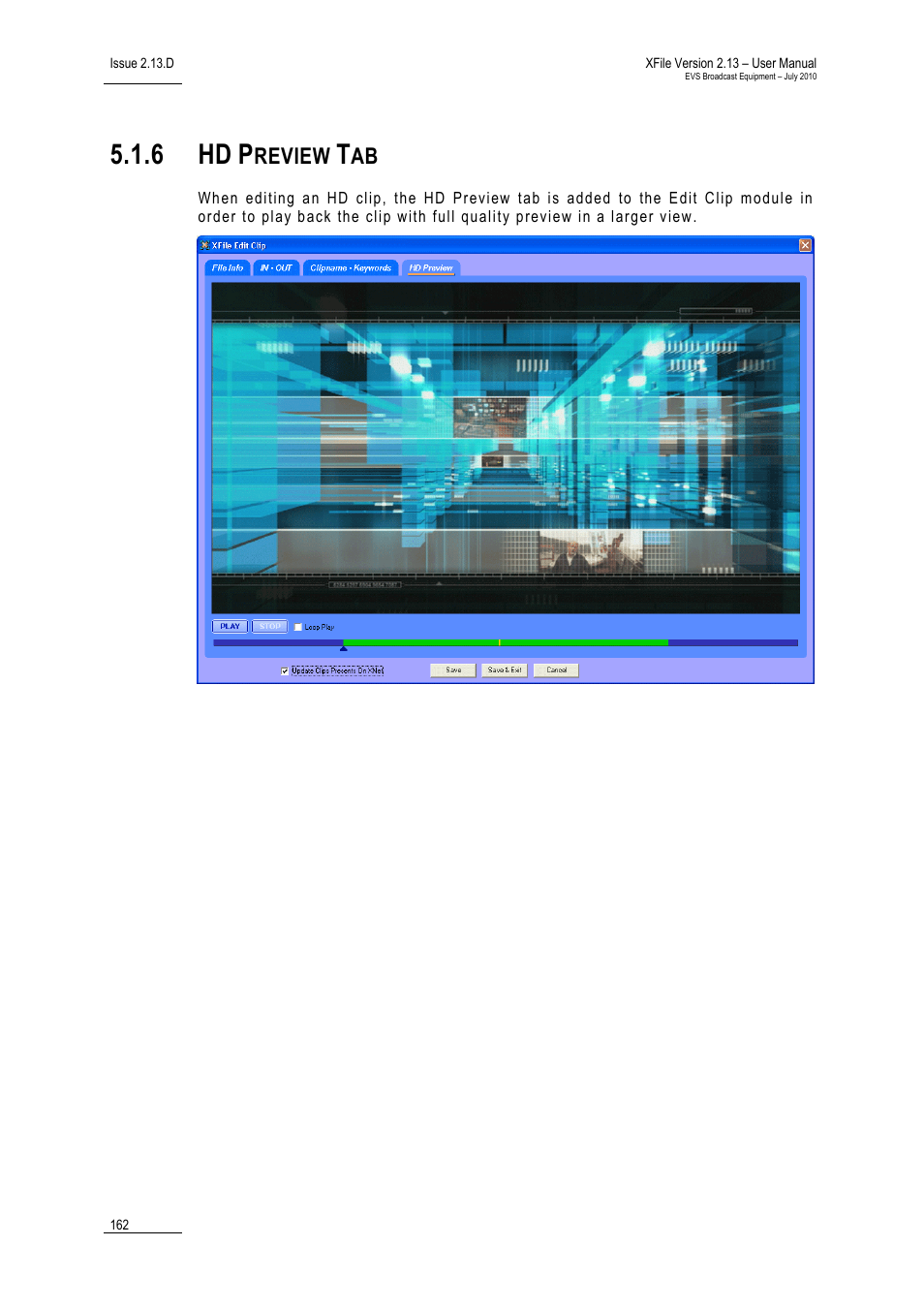 6 hd preview tab, Hd preview tab, 6 hd | Review | EVS Xfile Version 2.13 - July 2010 User Manual User Manual | Page 171 / 192