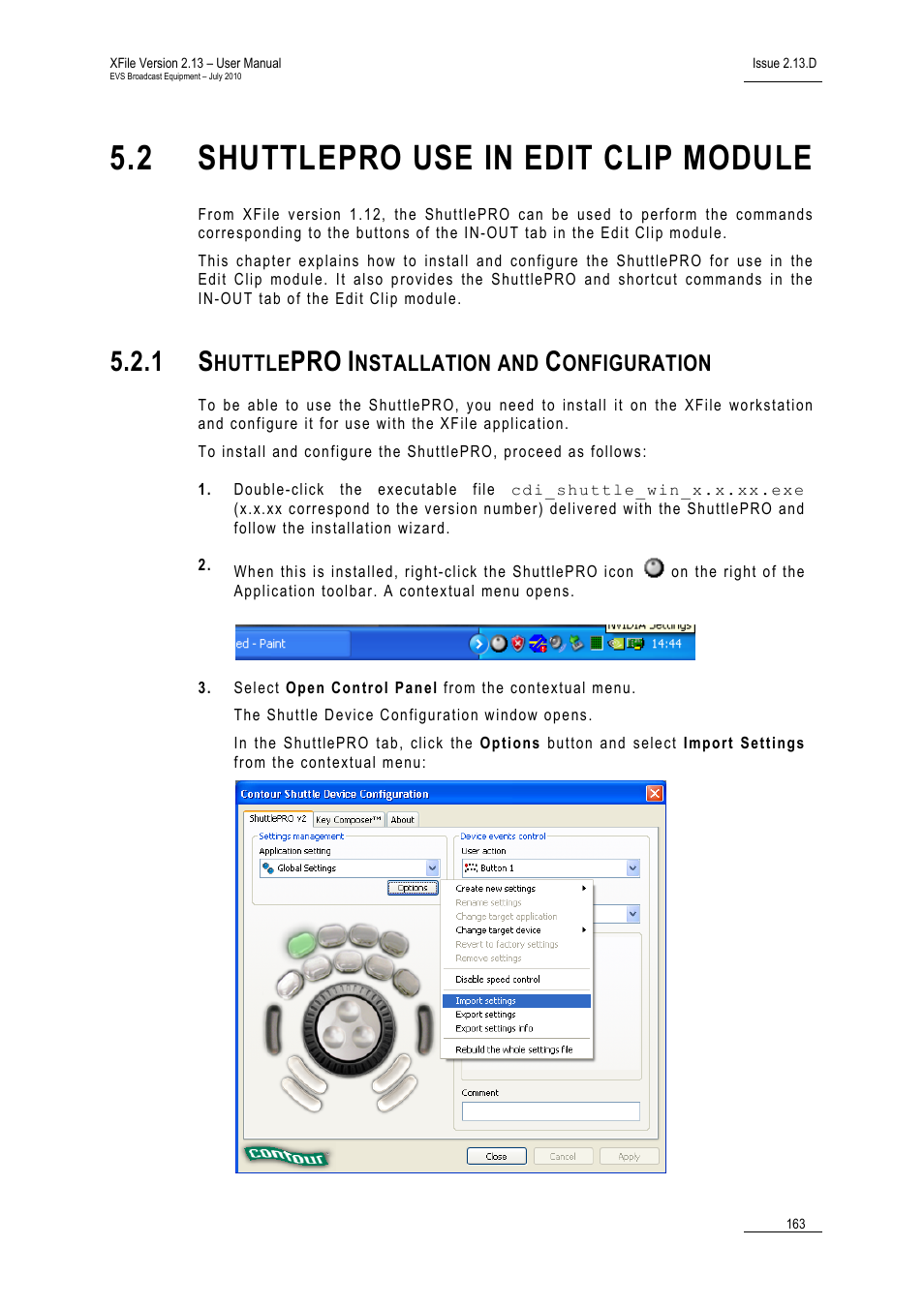 2 shuttlepro use in edit clip module, 1 shuttlepro installation and configuration, Shuttlepro use in edit clip module | Shuttlepro installation and configuration, Huttle, Nstallation and, Onfiguration | EVS Xfile Version 2.13 - July 2010 User Manual User Manual | Page 172 / 192