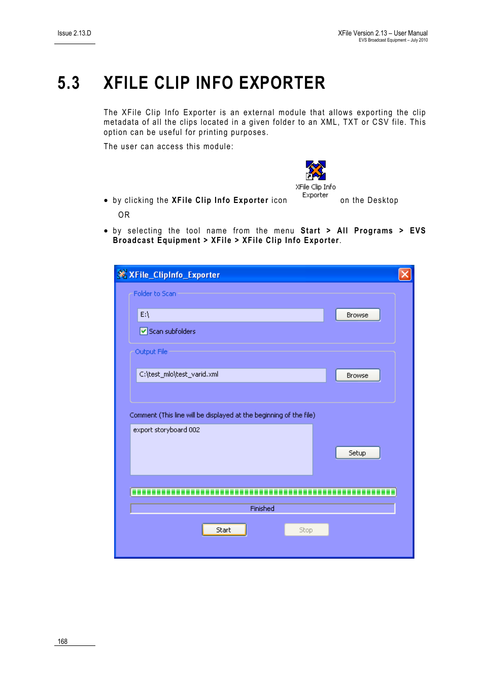 3 xfile clip info exporter, Xfile clip info exporter | EVS Xfile Version 2.13 - July 2010 User Manual User Manual | Page 177 / 192
