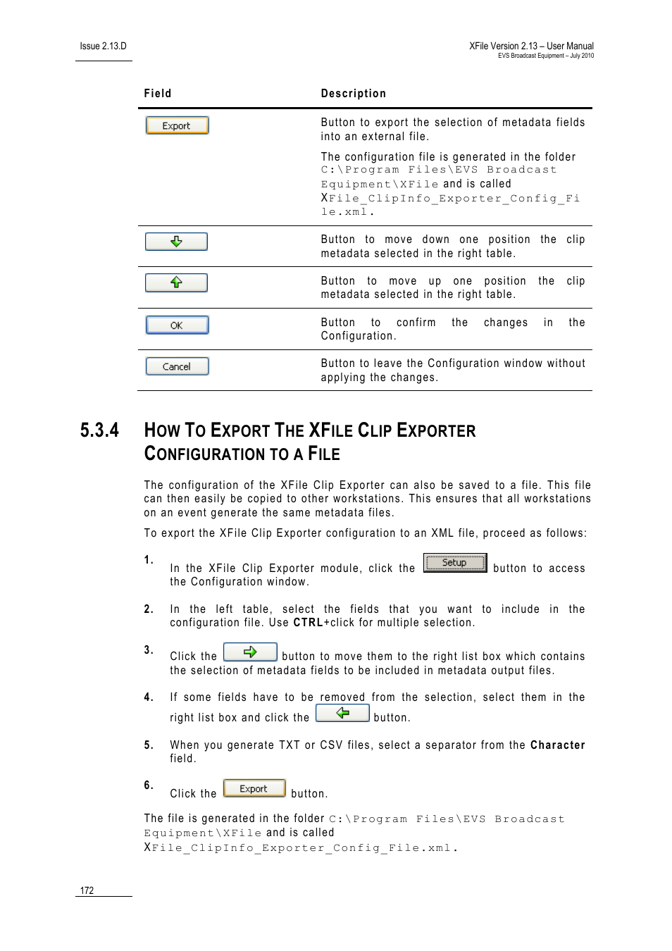 Xport, Xporter, Onfiguration to a | EVS Xfile Version 2.13 - July 2010 User Manual User Manual | Page 181 / 192