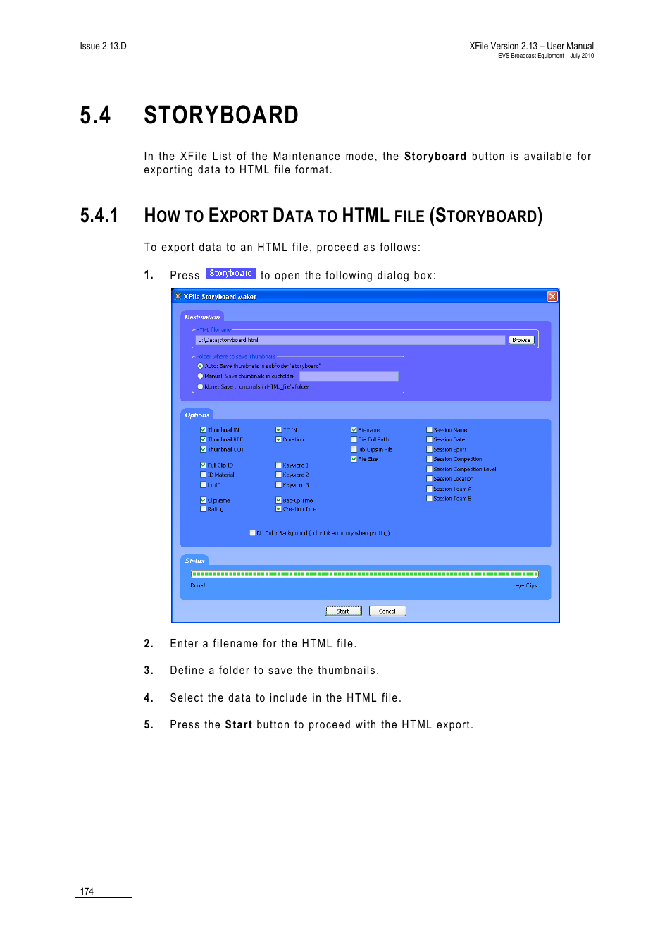 4 storyboard, 1 how to export data to html file (storyboard), Storyboard | How to export data to html file (storyboard), 4 ‘storyboard, Html, Ow to, Xport, Ata to, File | EVS Xfile Version 2.13 - July 2010 User Manual User Manual | Page 183 / 192