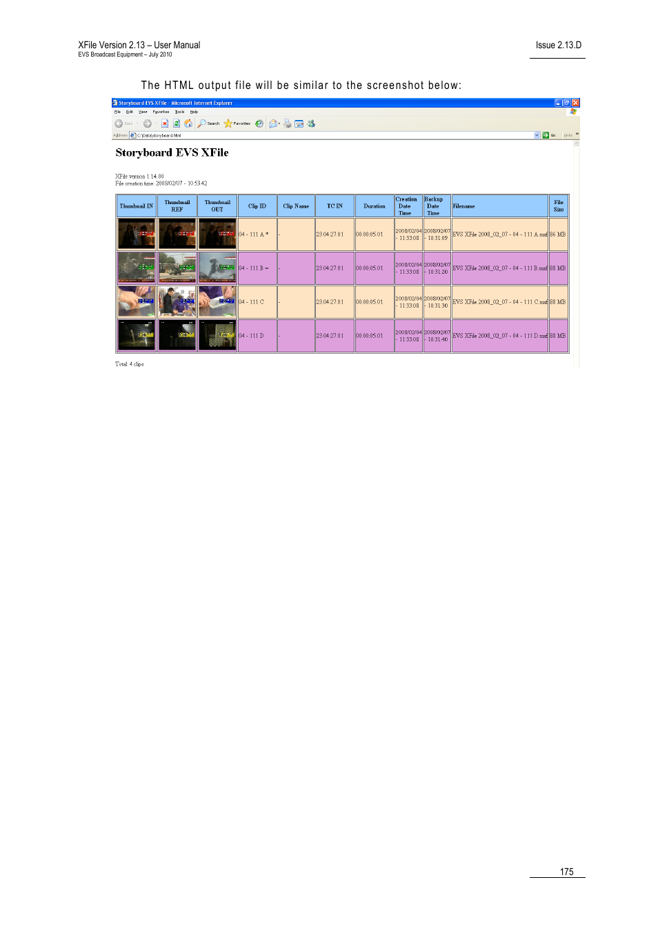 EVS Xfile Version 2.13 - July 2010 User Manual User Manual | Page 184 / 192