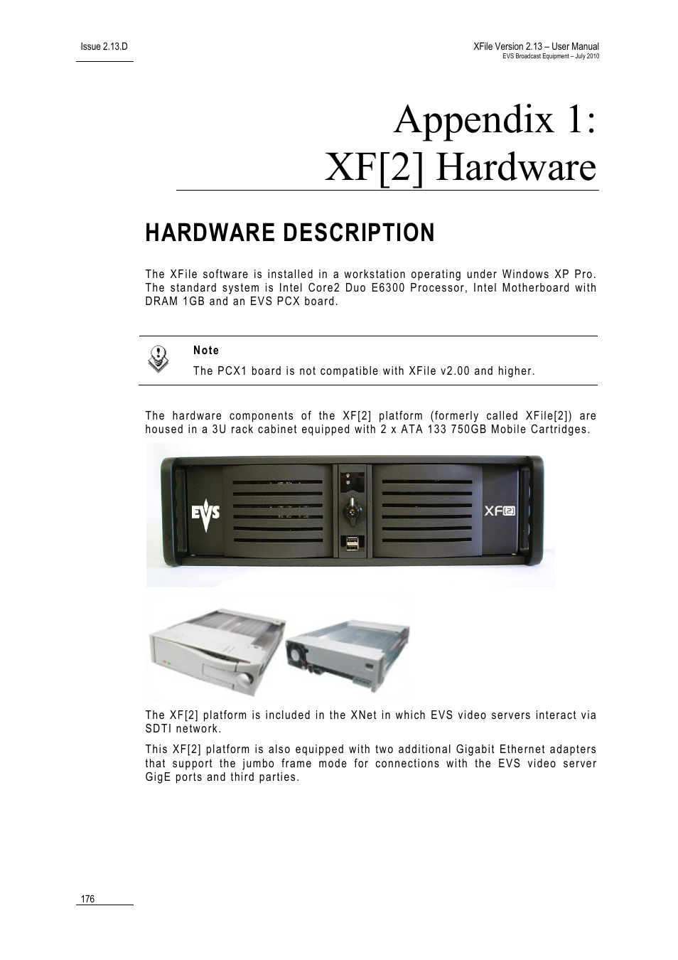 Appendix 1: xf[2] hardware, Hardware description | EVS Xfile Version 2.13 - July 2010 User Manual User Manual | Page 185 / 192