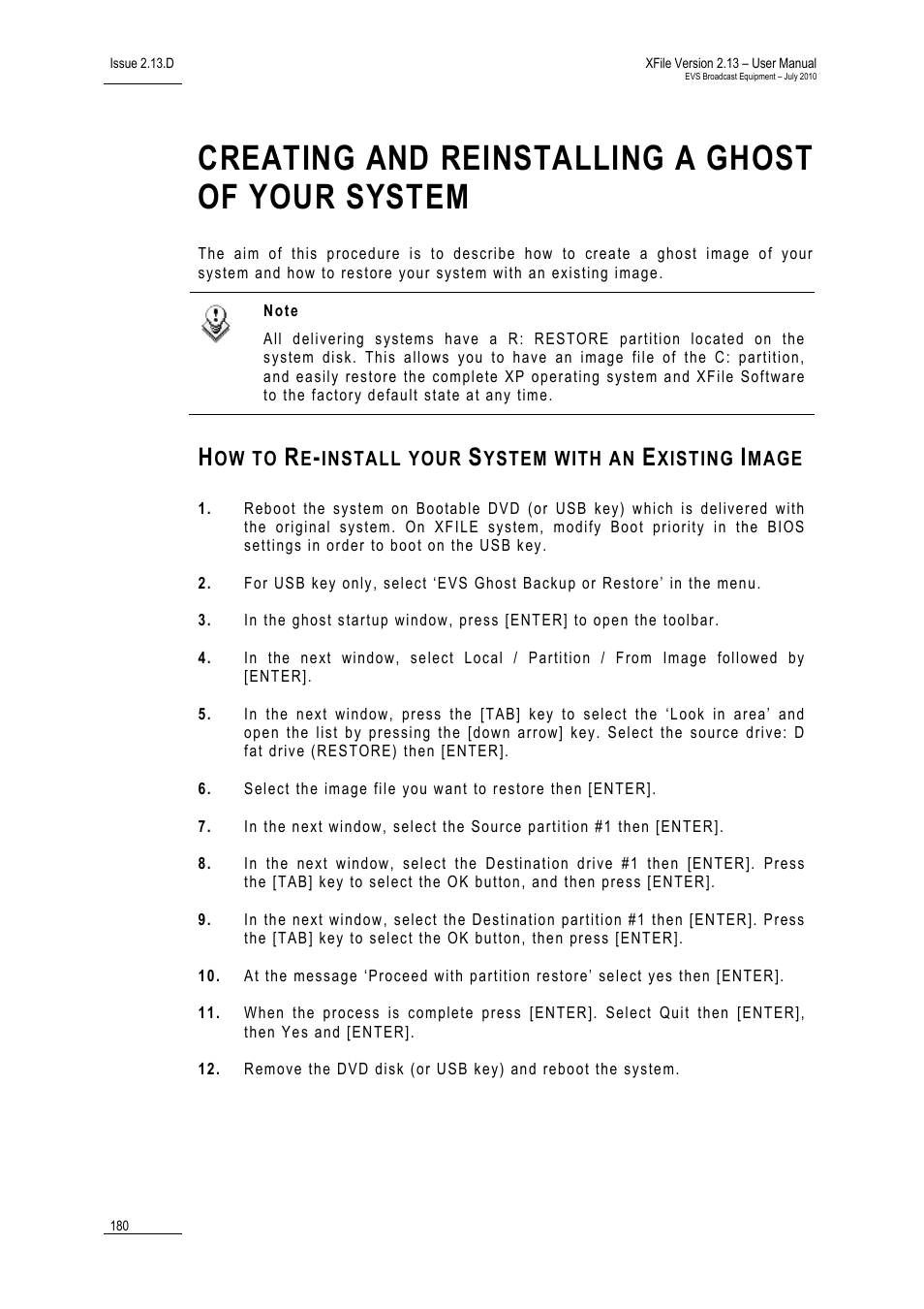 Creating and reinstalling a ghost of your system | EVS Xfile Version 2.13 - July 2010 User Manual User Manual | Page 189 / 192