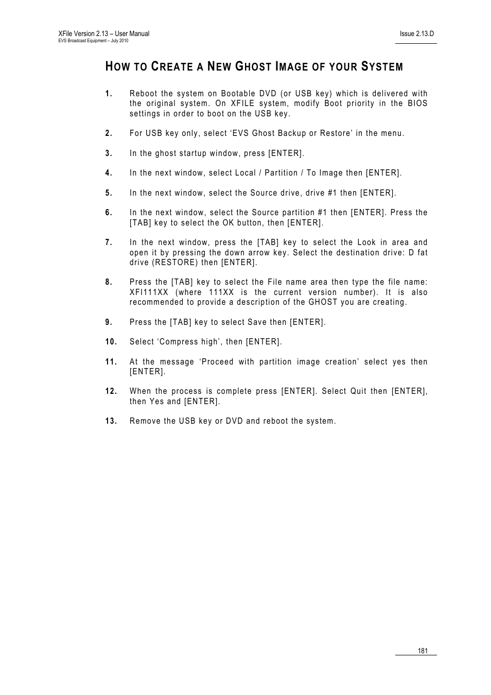 How to create a new ghost image of your system | EVS Xfile Version 2.13 - July 2010 User Manual User Manual | Page 190 / 192