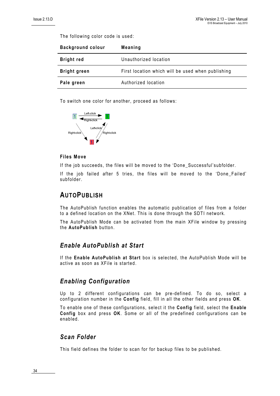 Files move, Autopublish, Enable autopublish at start | Enabling configuration, Scan folder | EVS Xfile Version 2.13 - July 2010 User Manual User Manual | Page 43 / 192