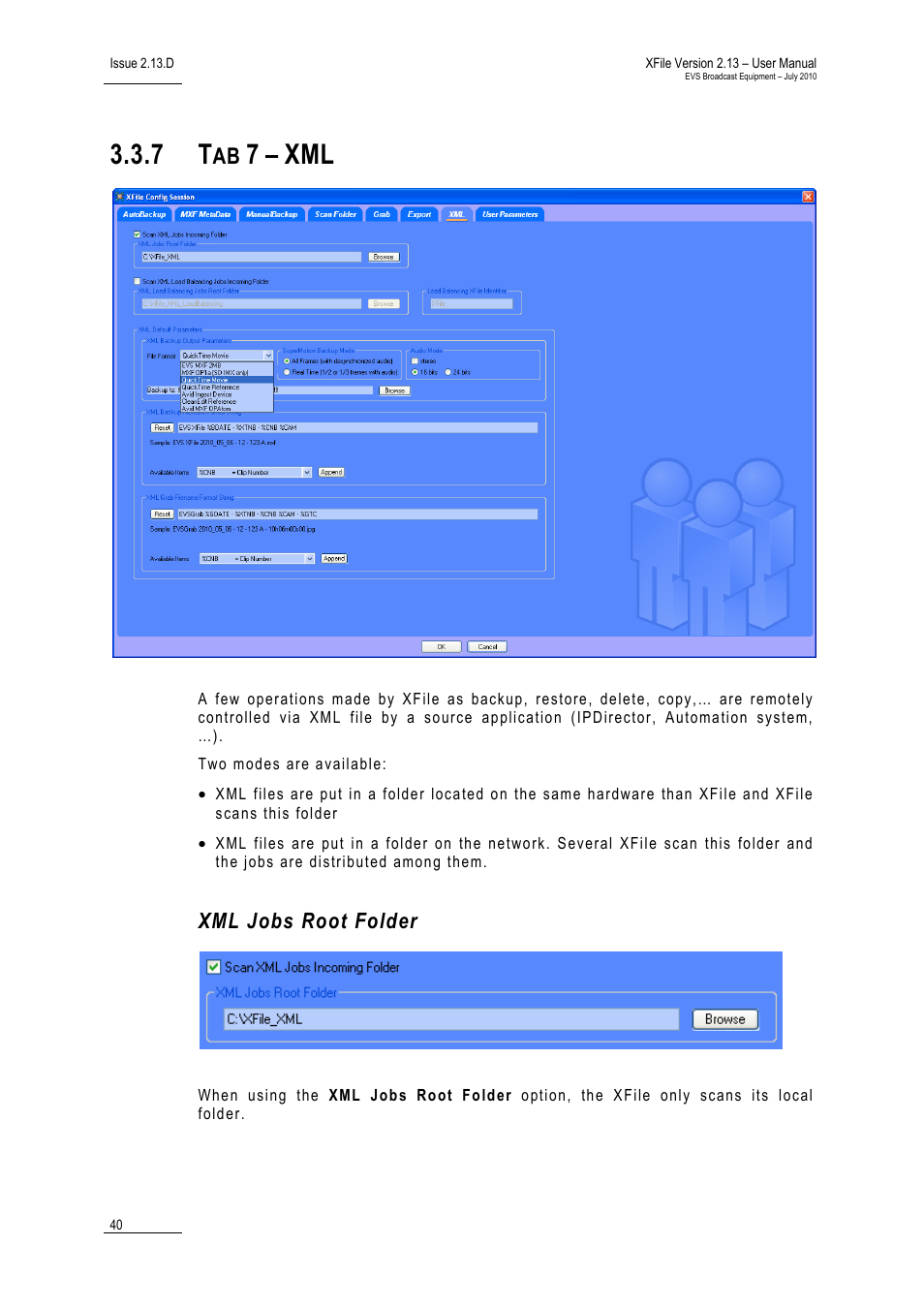 7 tab 7 – xml, Xml jobs root folder, Tab 7 – xml | EVS Xfile Version 2.13 - July 2010 User Manual User Manual | Page 49 / 192