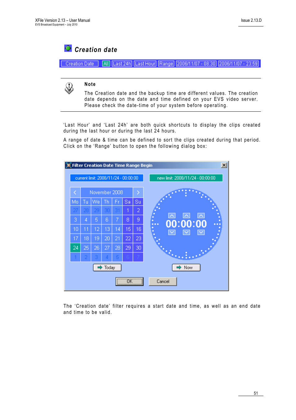 Creation date | EVS Xfile Version 2.13 - July 2010 User Manual User Manual | Page 60 / 192