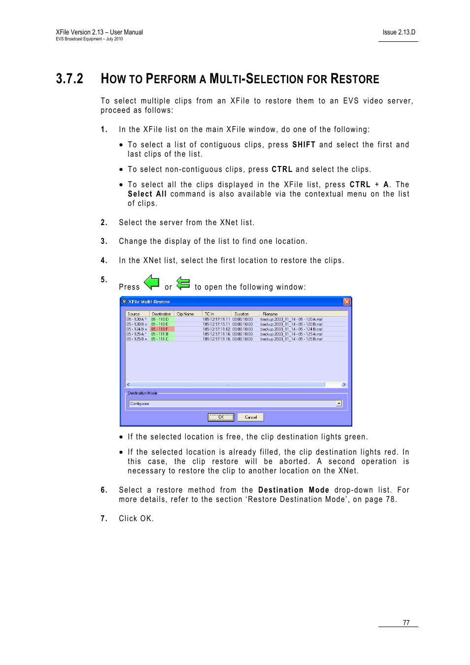 2 how to perform a multi-selection for restore, How to perform a multi-selection for restore, Ow to | Erform a, Ulti, Election for, Estore | EVS Xfile Version 2.13 - July 2010 User Manual User Manual | Page 86 / 192