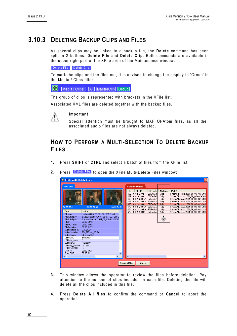 3 deleting backup clips and files, Deleting backup clips and files, Eleting | Ackup, Lips and, Iles | EVS Xfile Version 2.13 - July 2010 User Manual User Manual | Page 99 / 192