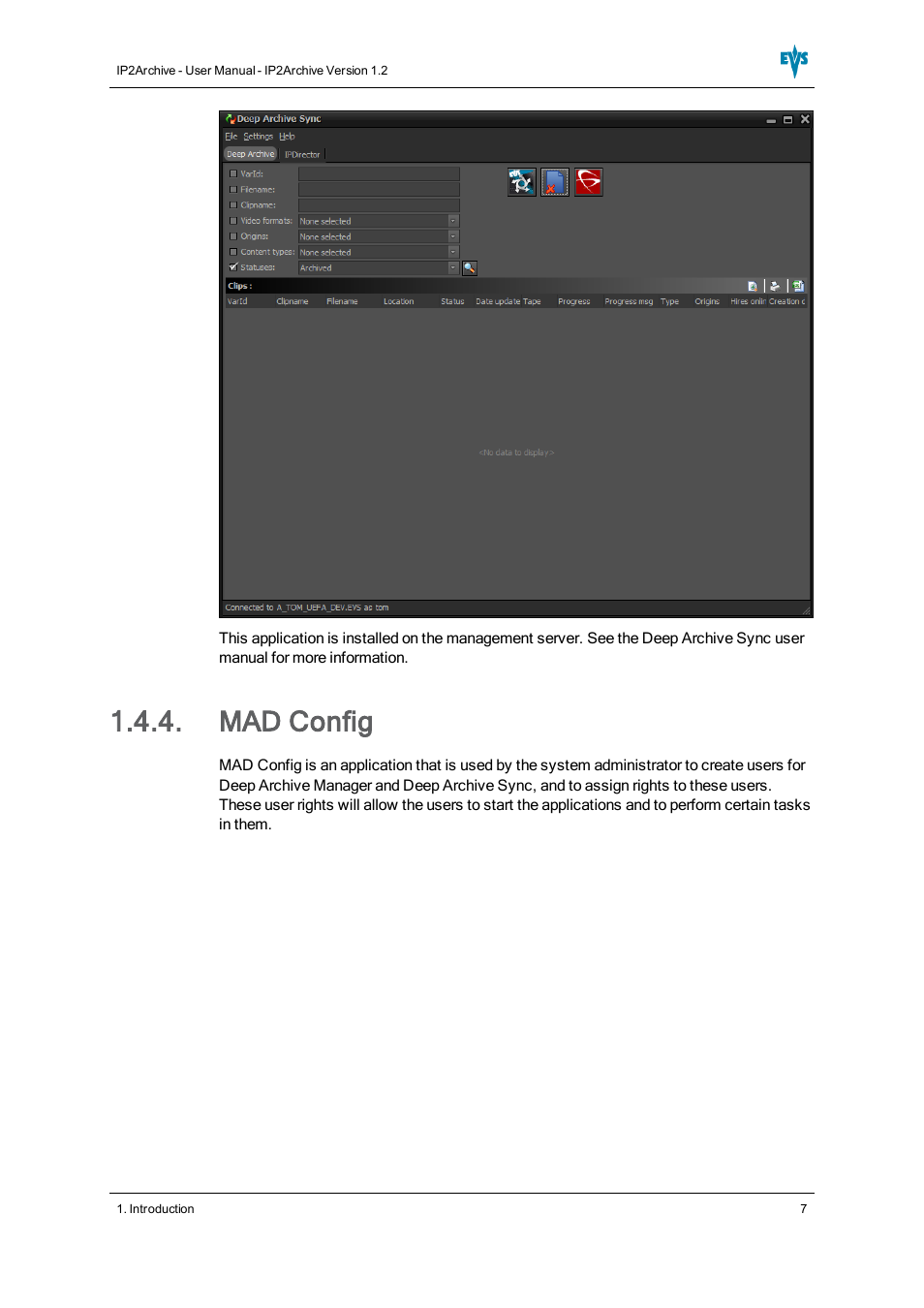 Mad config | EVS IP2Archive Version 1.2 - October 2012 User Manual User Manual | Page 12 / 30