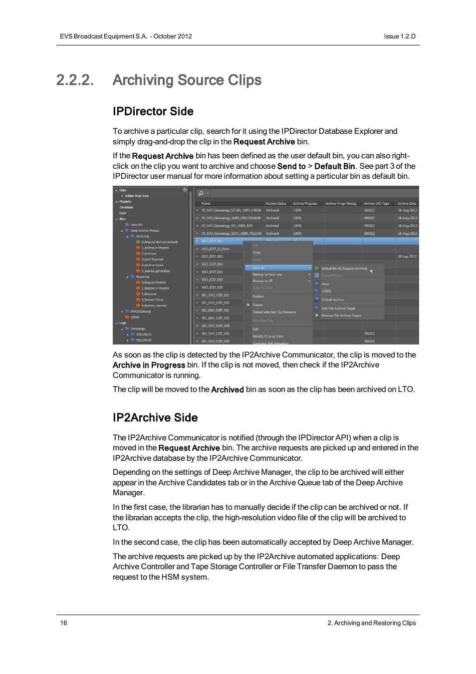 Archiving source clips, Ipdirector side, Ip2archive side | EVS IP2Archive Version 1.2 - October 2012 User Manual User Manual | Page 21 / 30