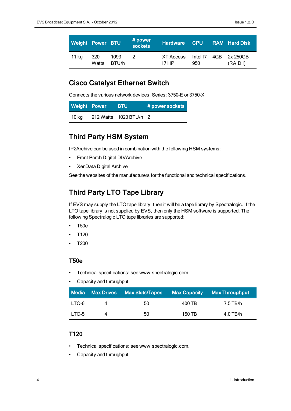 Cisco catalyst ethernet switch, Third party hsm system, Third party lto tape library | EVS IP2Archive Version 1.2 - October 2012 User Manual User Manual | Page 9 / 30