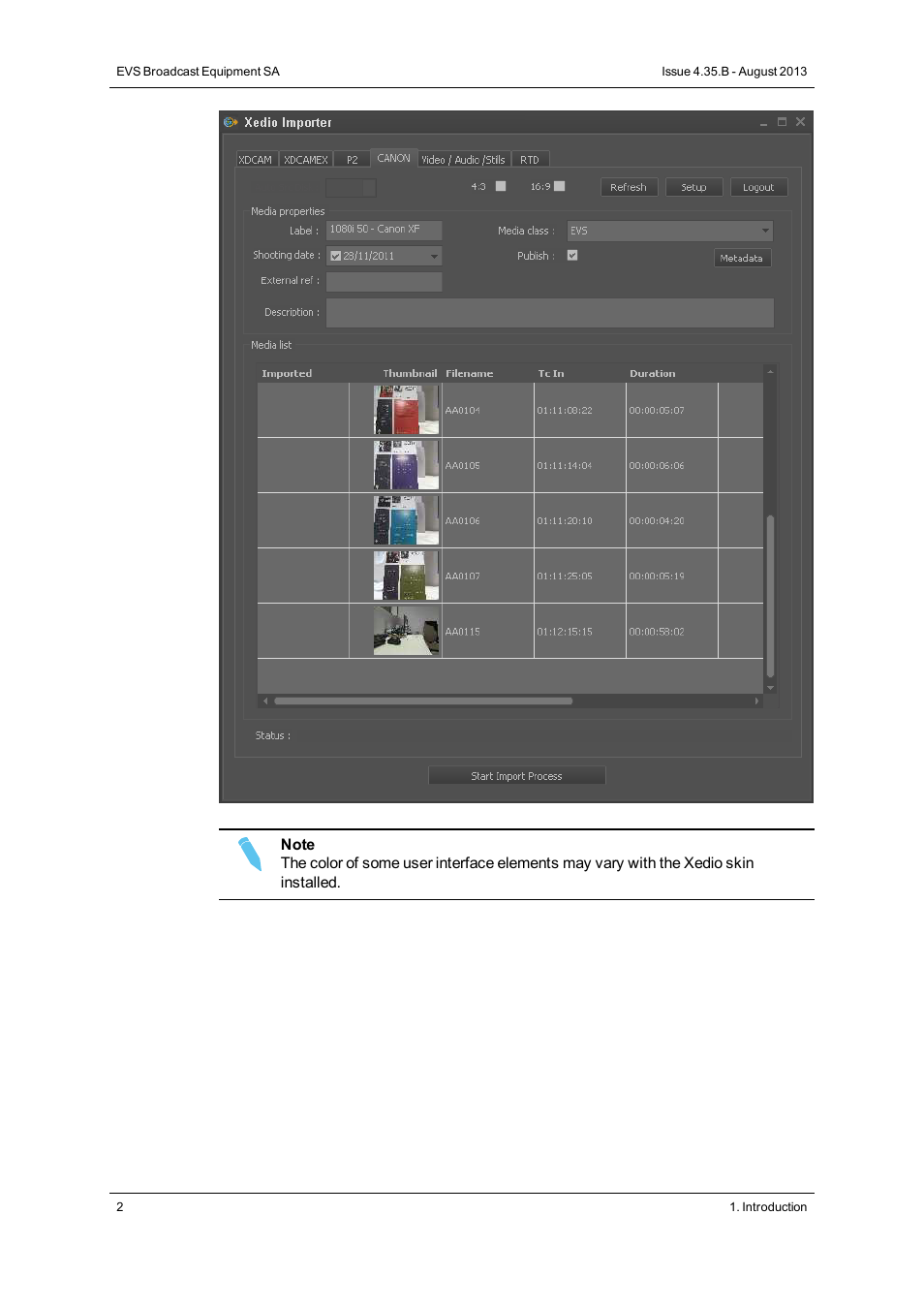 EVS XEDIO Importer Version 4.35 - August 2013 User Manual User Manual | Page 10 / 38