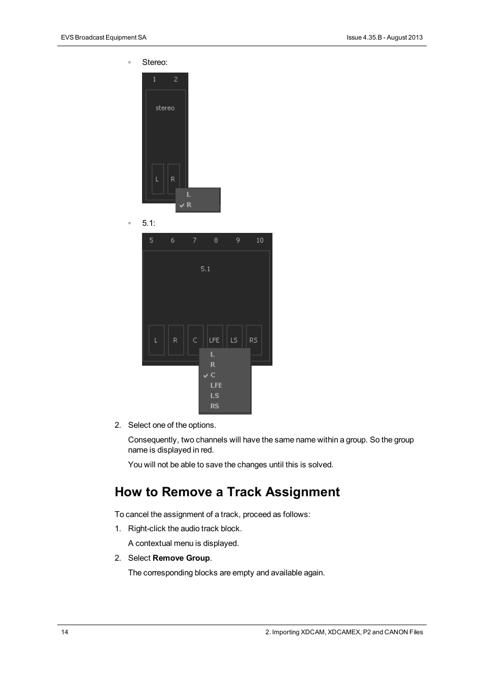 How to remove a track assignment | EVS XEDIO Importer Version 4.35 - August 2013 User Manual User Manual | Page 22 / 38