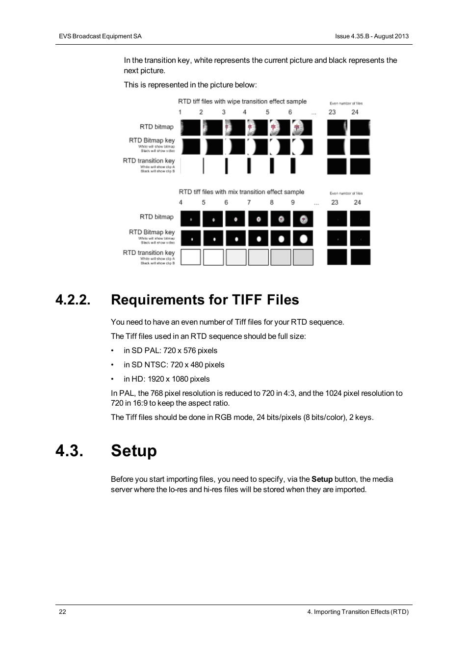 Requirements for tiff files, Setup | EVS XEDIO Importer Version 4.35 - August 2013 User Manual User Manual | Page 30 / 38