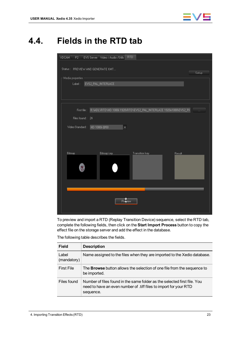 Fields in the rtd tab | EVS XEDIO Importer Version 4.35 - August 2013 User Manual User Manual | Page 31 / 38