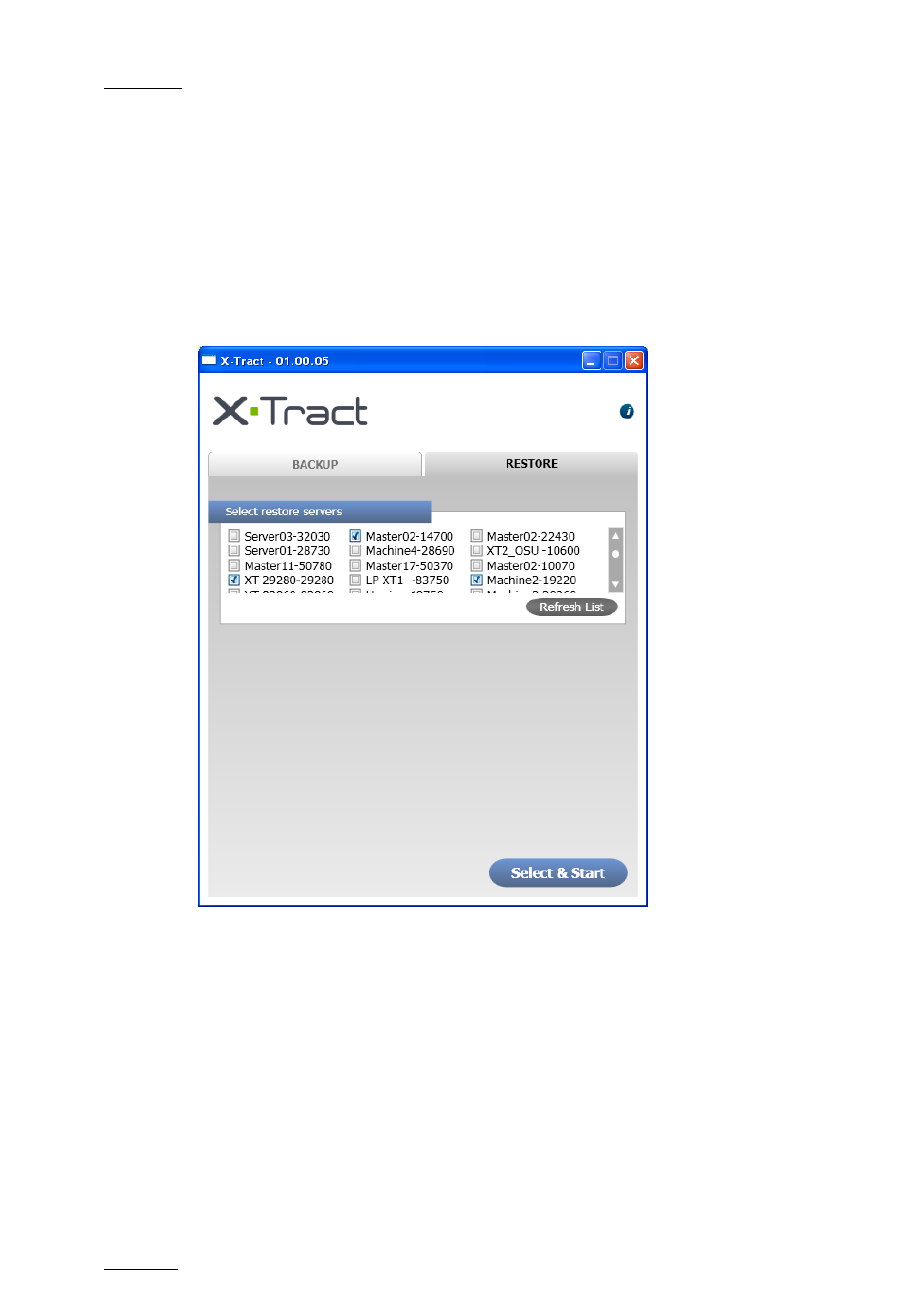 Choose file format, 2 the restore window, Select backup servers | The restore window | EVS XTract Version 1.00 - May 2010 User Manual User Manual | Page 11 / 16