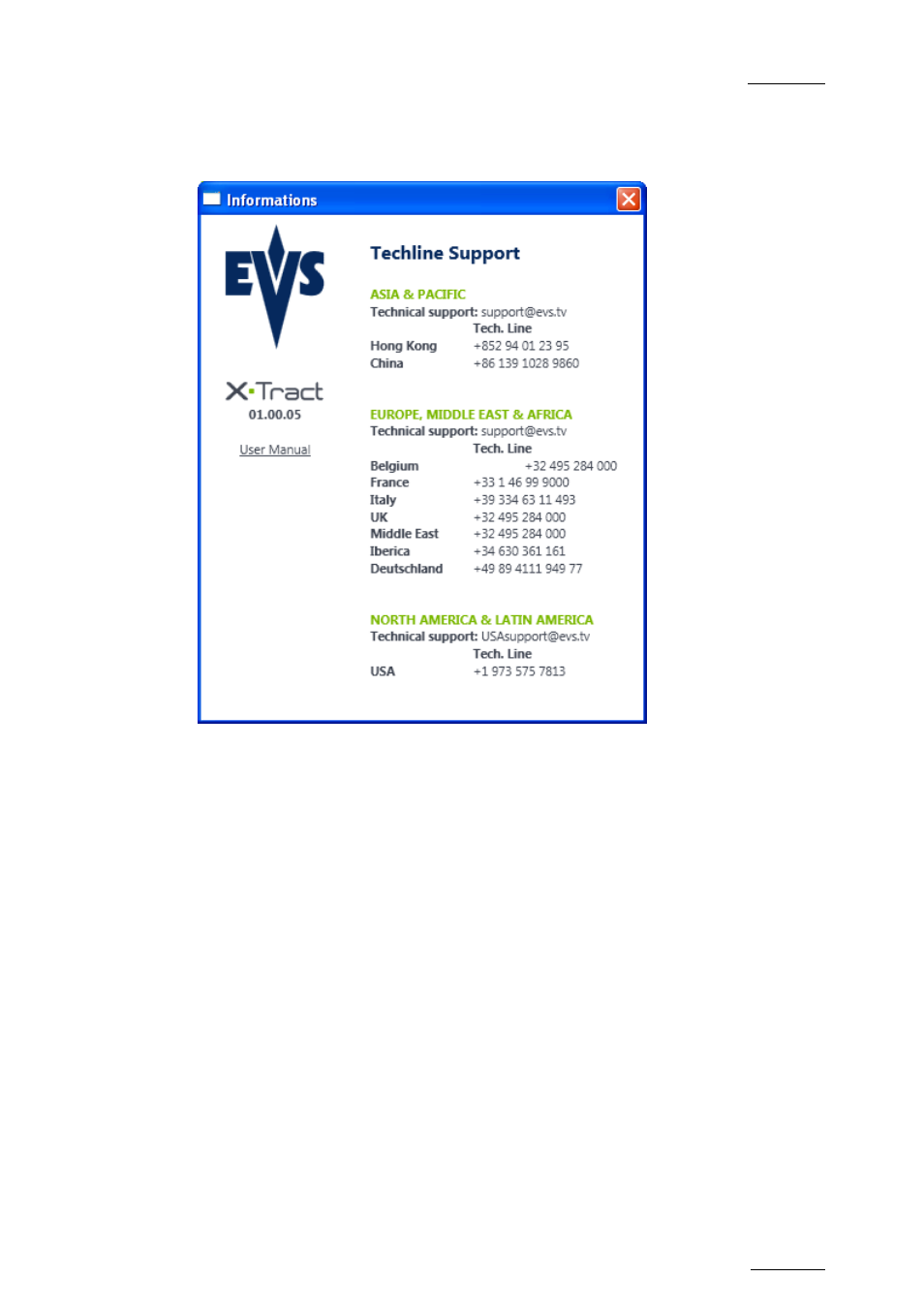 3 the about window, The about window | EVS XTract Version 1.00 - May 2010 User Manual User Manual | Page 12 / 16