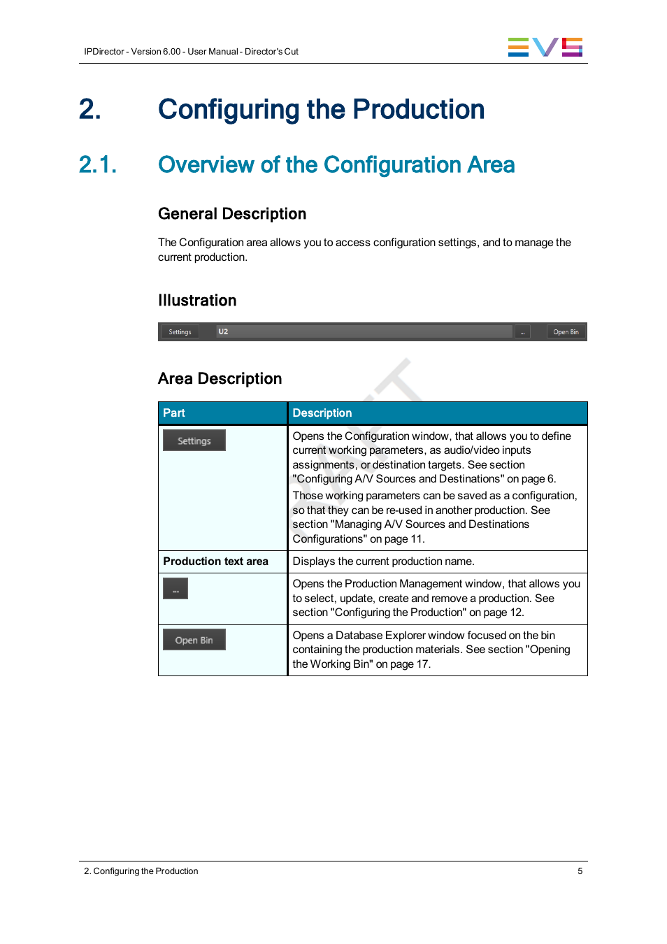 Configuring the production, Overview of the configuration area | EVS IPDirector Version 6.0 - November 2012 Part 10 User's Manual User Manual | Page 11 / 30