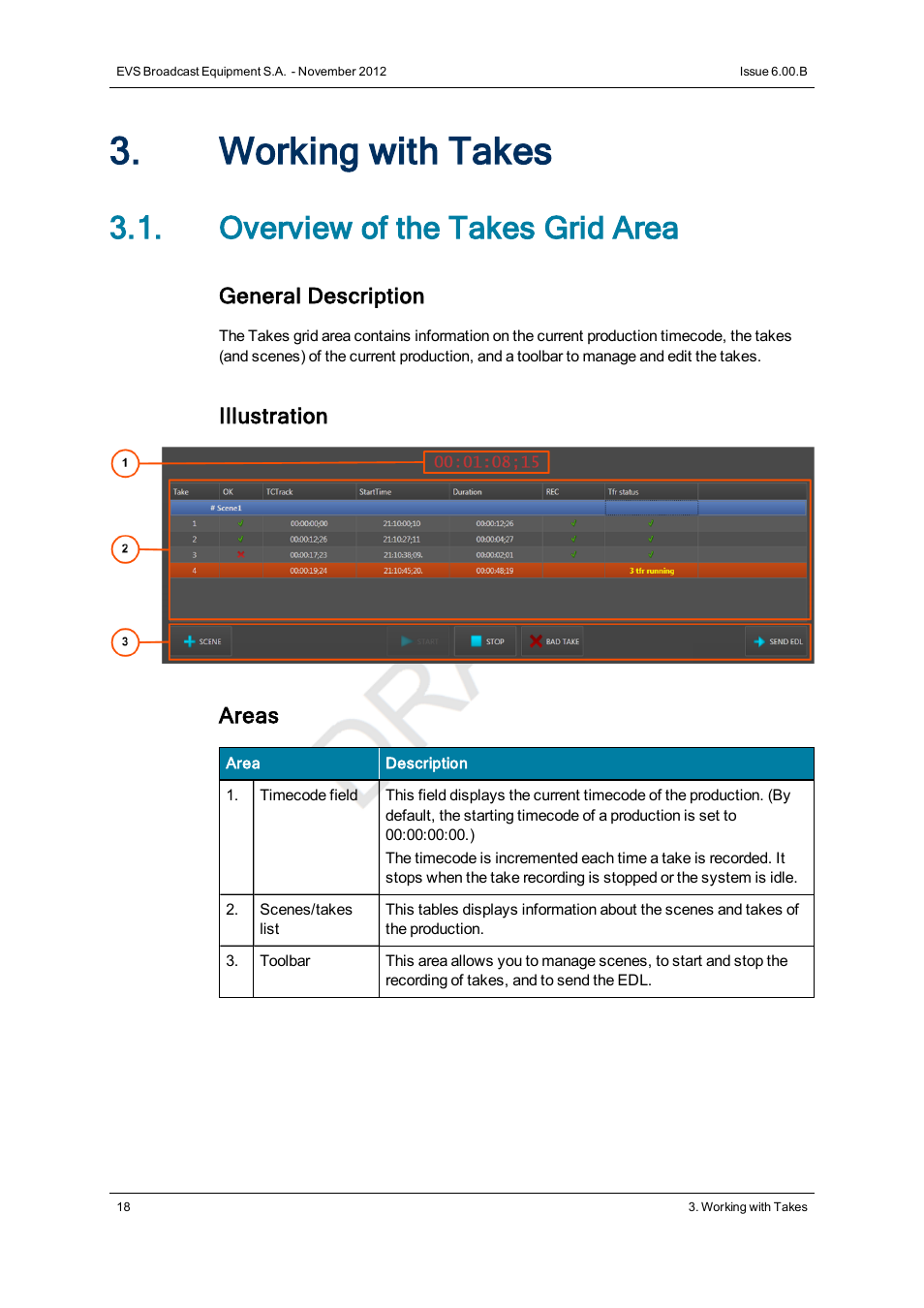 Working with takes, Overview of the takes grid area | EVS IPDirector Version 6.0 - November 2012 Part 10 User's Manual User Manual | Page 24 / 30