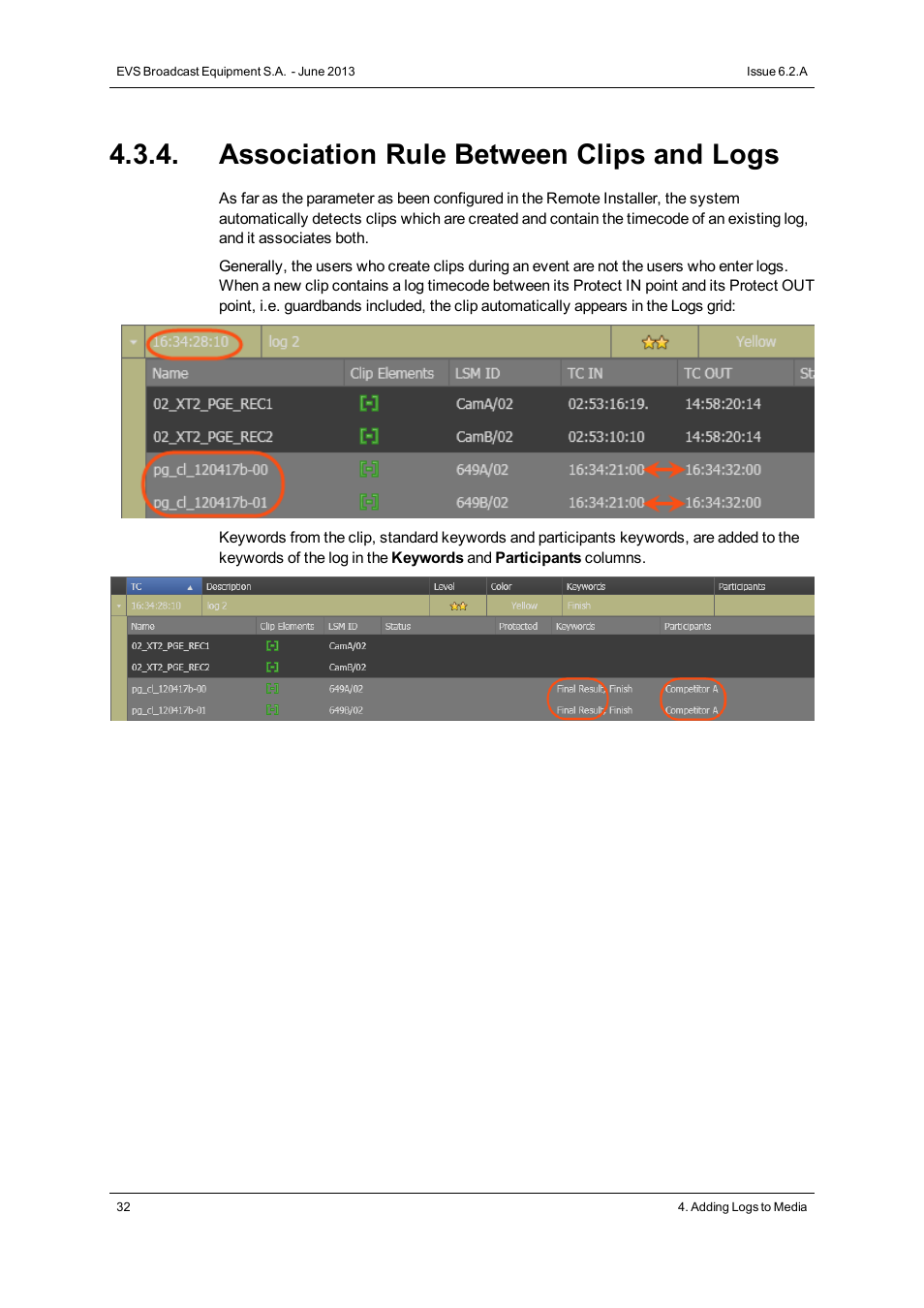 Association rule between clips and logs | EVS IPDirector Version 6.2 - June 2013 IPLOGGER User Manual User Manual | Page 42 / 74
