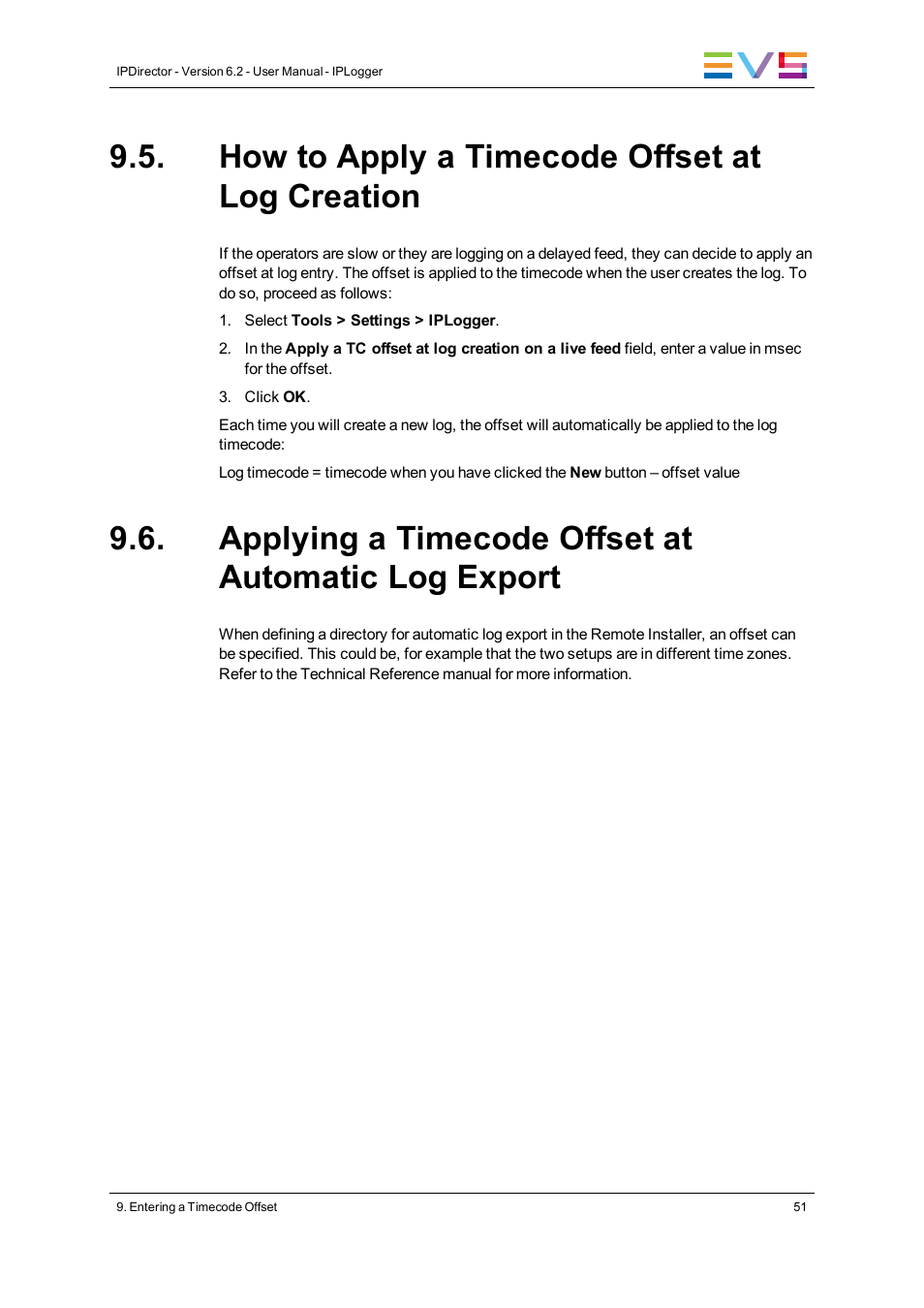 How to apply a timecode offset at log creation, Applying a timecode offset at automatic log export | EVS IPDirector Version 6.2 - June 2013 IPLOGGER User Manual User Manual | Page 61 / 74