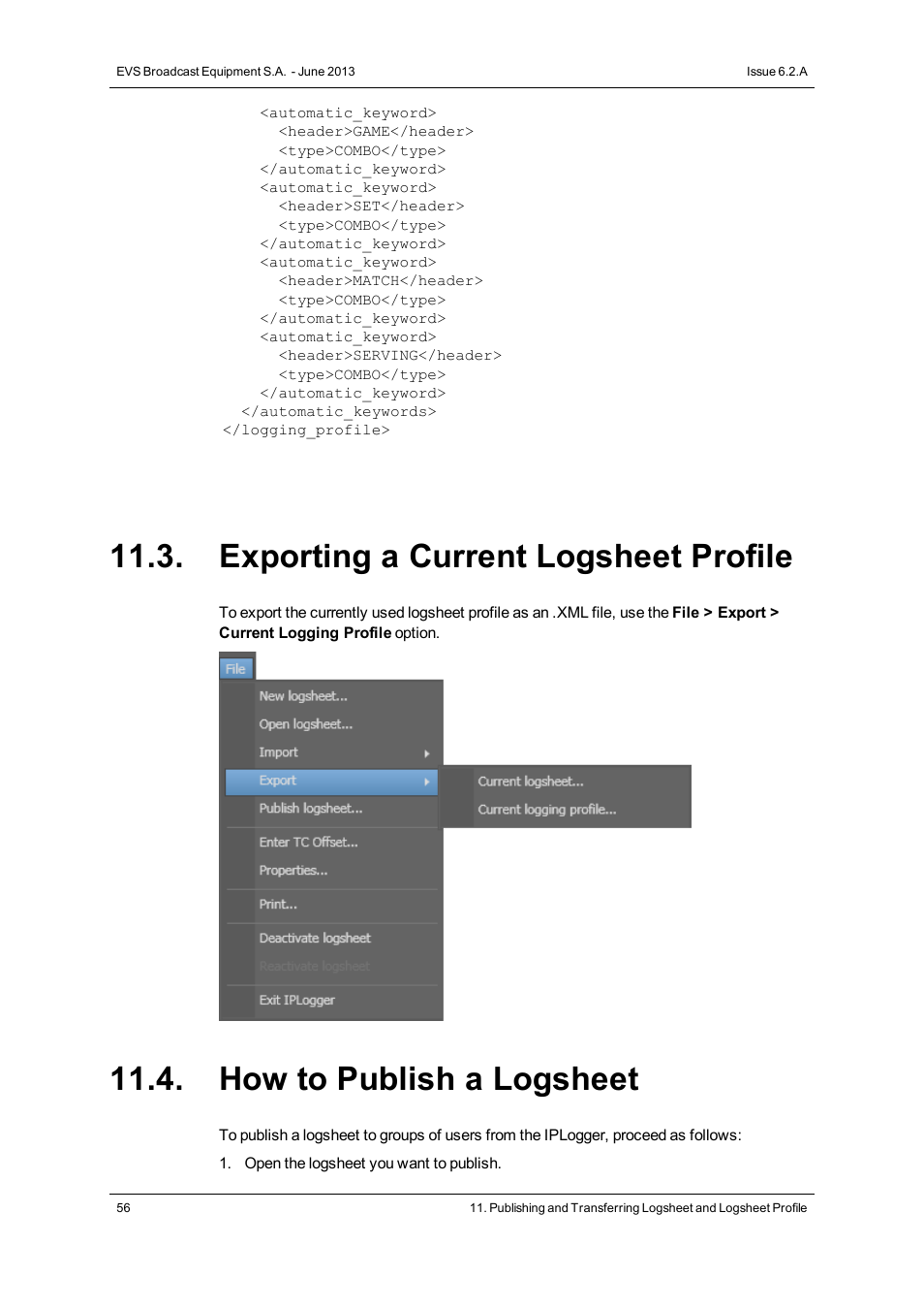 Exporting a current logsheet profile, How to publish a logsheet | EVS IPDirector Version 6.2 - June 2013 IPLOGGER User Manual User Manual | Page 66 / 74