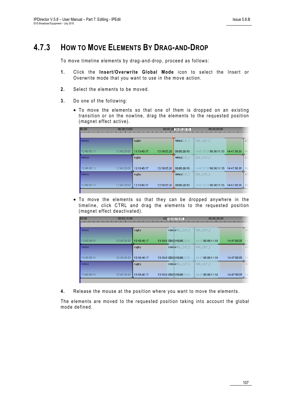 3 how to move elements by drag-and-drop, How to move elements by drag-and-drop, Ow to | Lements | EVS IPDirector Version 5.8 - July 2010 Part 7 User's Manual User Manual | Page 120 / 229