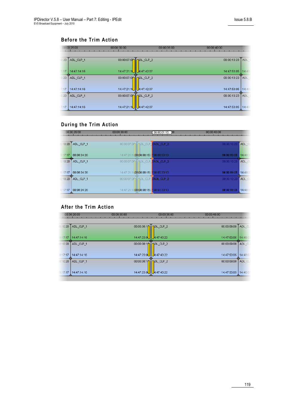 Before the trim action, During the trim action, After the trim action | EVS IPDirector Version 5.8 - July 2010 Part 7 User's Manual User Manual | Page 132 / 229