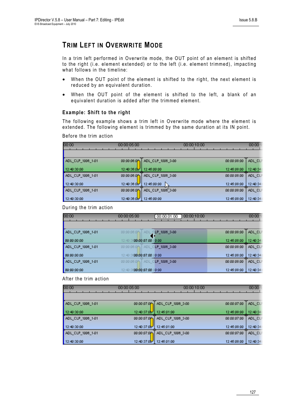 Trim left in overwrite mode, Example: shift to the right | EVS IPDirector Version 5.8 - July 2010 Part 7 User's Manual User Manual | Page 140 / 229