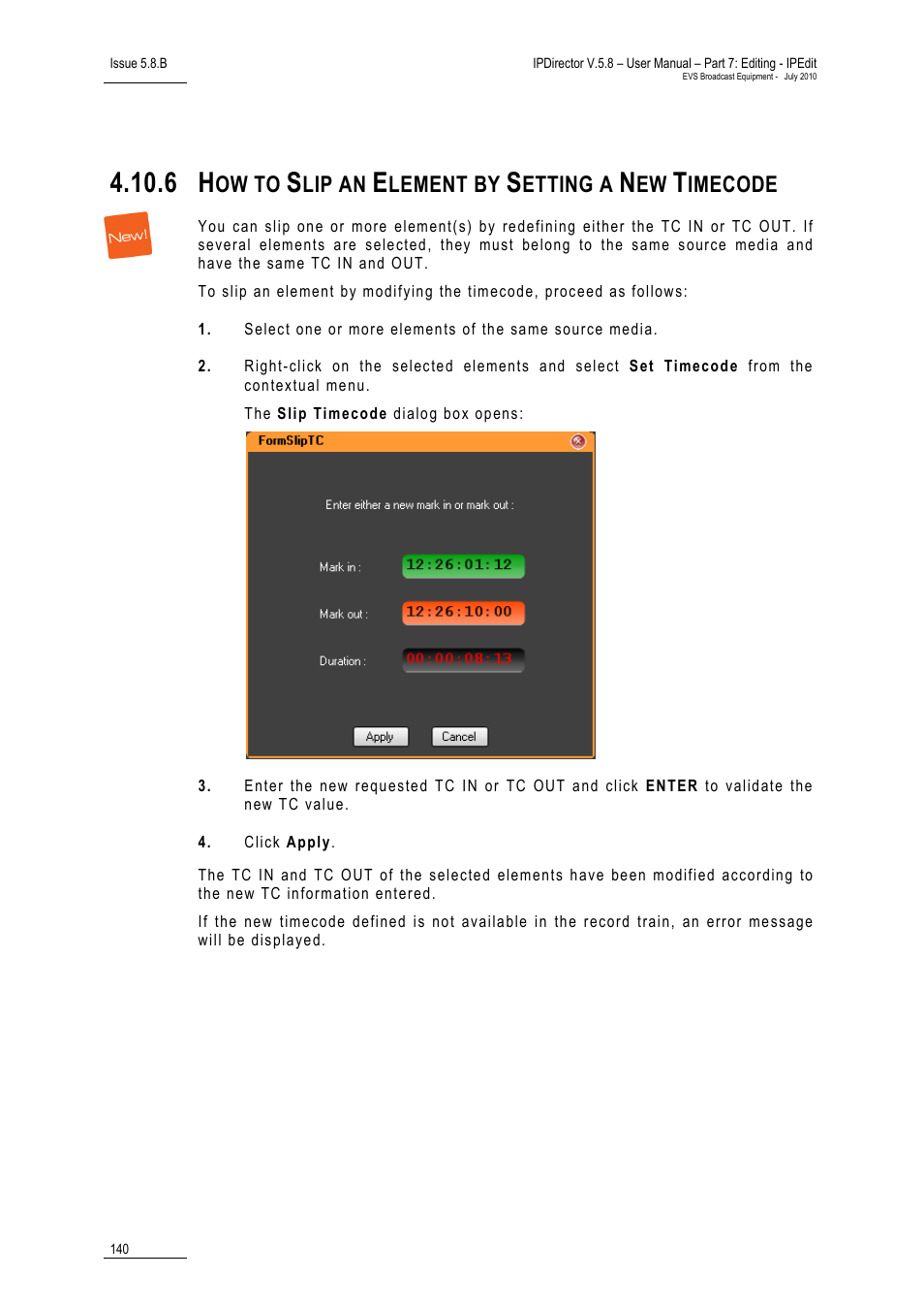 How to slip an element by setting a new timecode, Ow to, Lip an | Lement by, Etting a, Imecode | EVS IPDirector Version 5.8 - July 2010 Part 7 User's Manual User Manual | Page 153 / 229