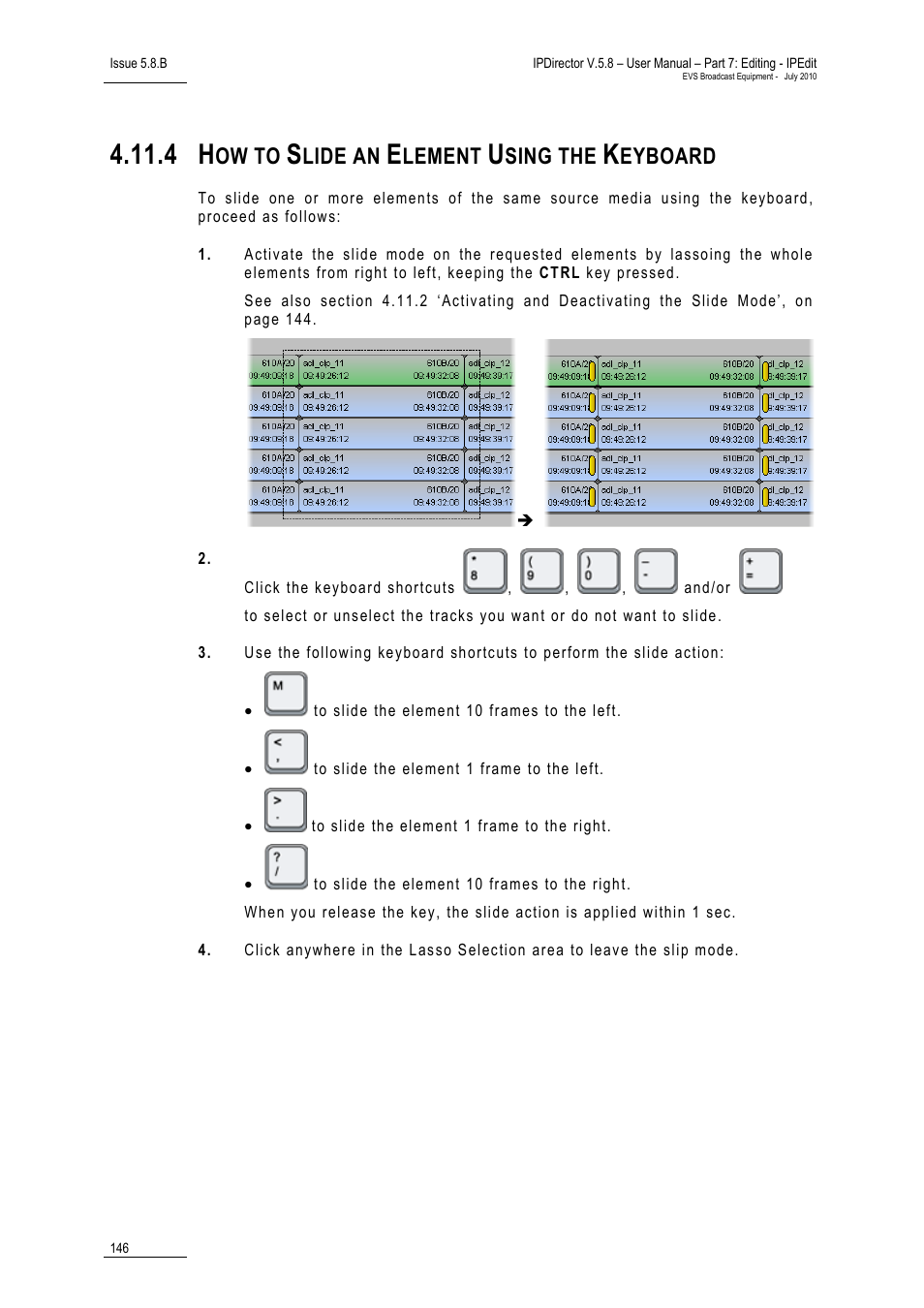 4 how to slide an element using the keyboard, How to slide an element using the keyboard, Ow to | Lide an, Lement, Sing the, Eyboard | EVS IPDirector Version 5.8 - July 2010 Part 7 User's Manual User Manual | Page 159 / 229
