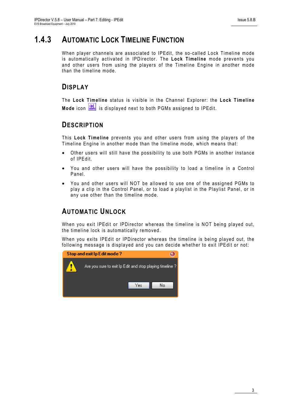 3 automatic lock timeline function, Display, Description | Automatic unlock, Automatic lock timeline function, Utomatic, Imeline, Unction | EVS IPDirector Version 5.8 - July 2010 Part 7 User's Manual User Manual | Page 16 / 229