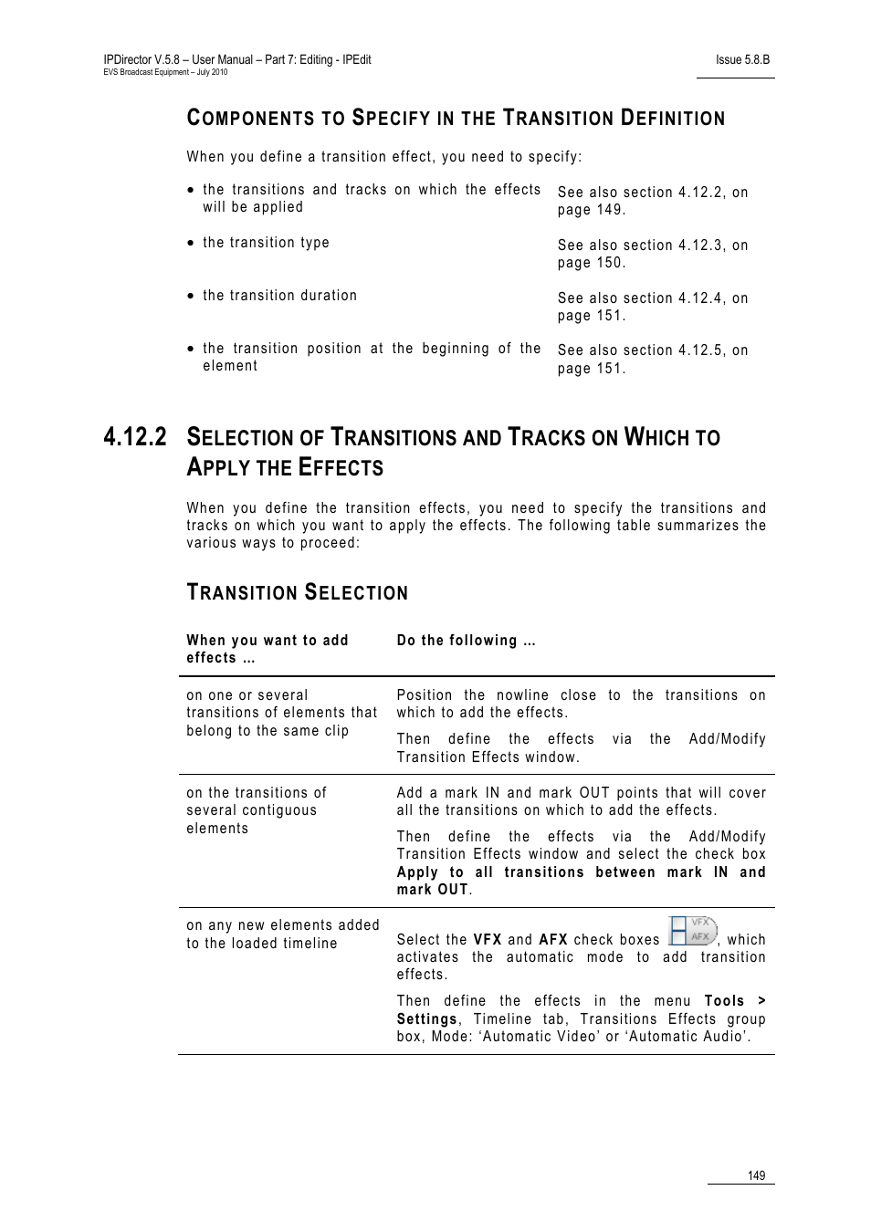 Components to specify in the transition definition, Transition selection, 2 on | Election of, Ransitions and, Racks on, Hich to, Pply the, Ffects | EVS IPDirector Version 5.8 - July 2010 Part 7 User's Manual User Manual | Page 162 / 229