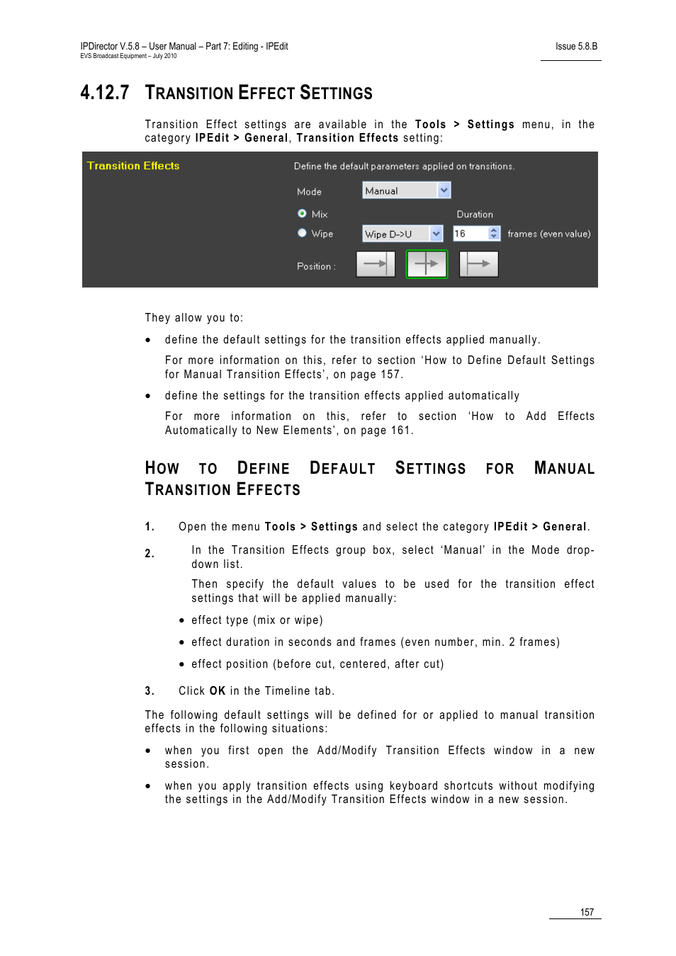 7 transition effect settings, Transition effect settings, Ransition | Ffect, Ettings | EVS IPDirector Version 5.8 - July 2010 Part 7 User's Manual User Manual | Page 170 / 229